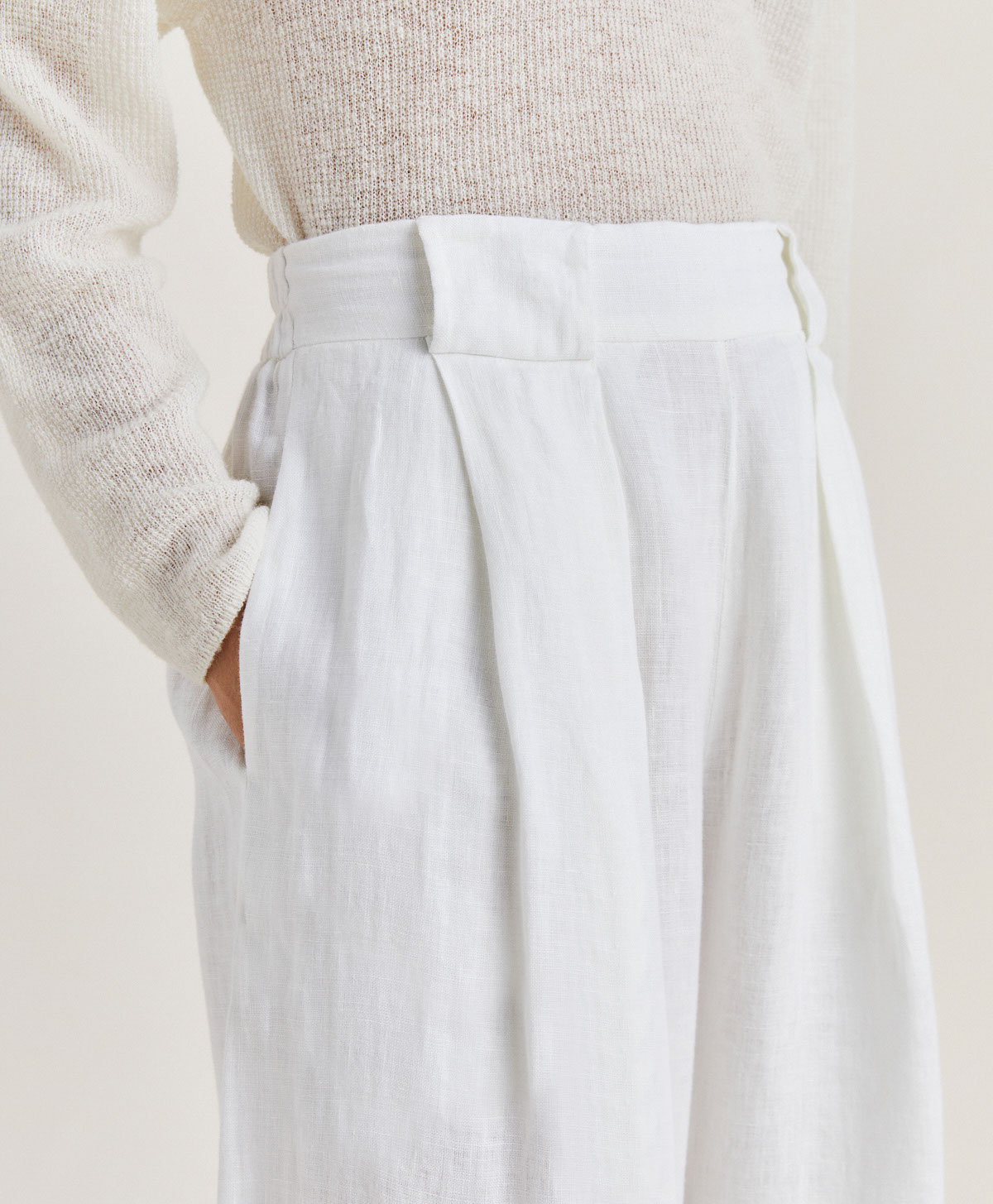 ASPEN PANT IN LINEN - OPTICAL WHITE - Momonì
