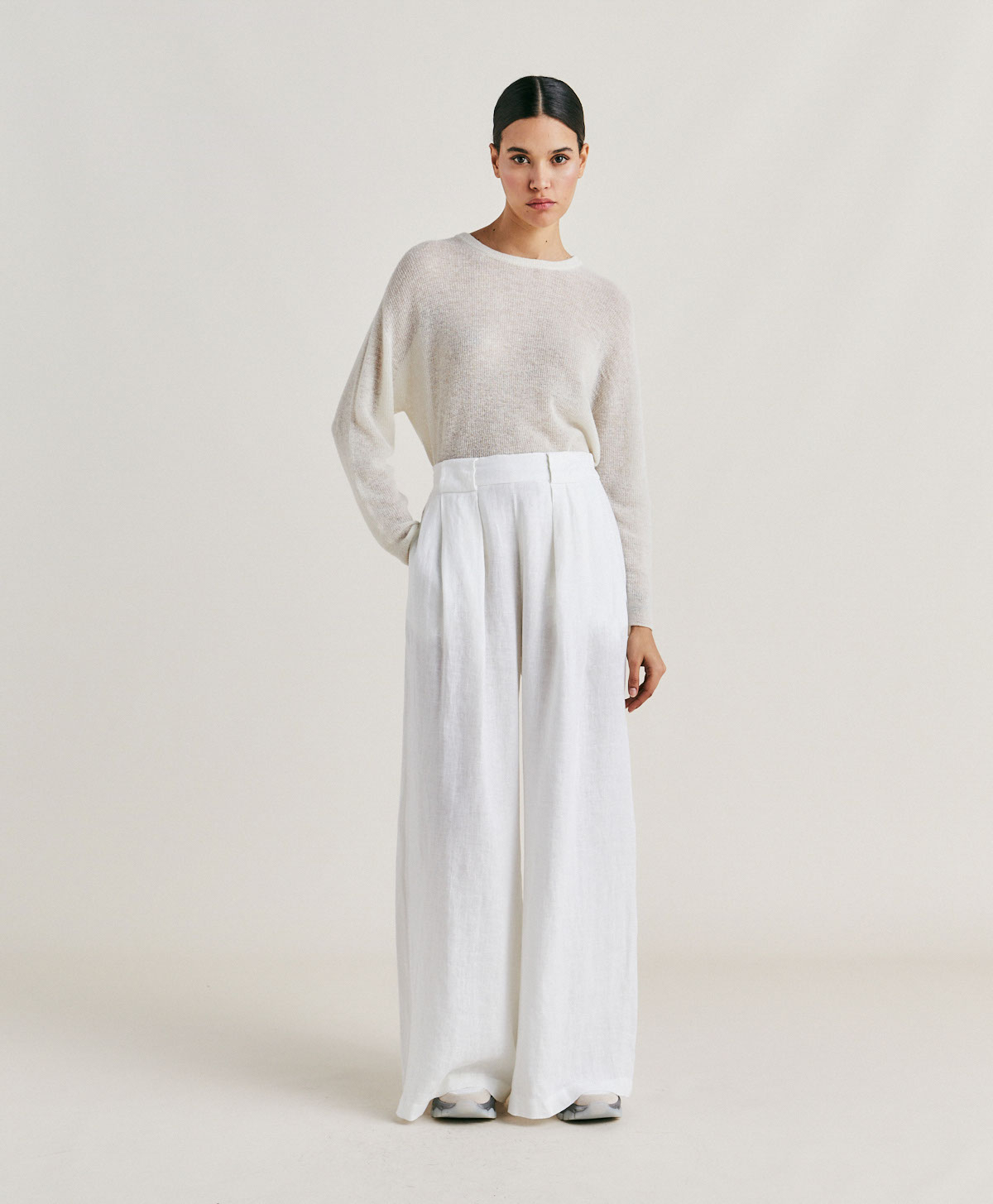 ASPEN PANT IN LINEN - OPTICAL WHITE - Momonì