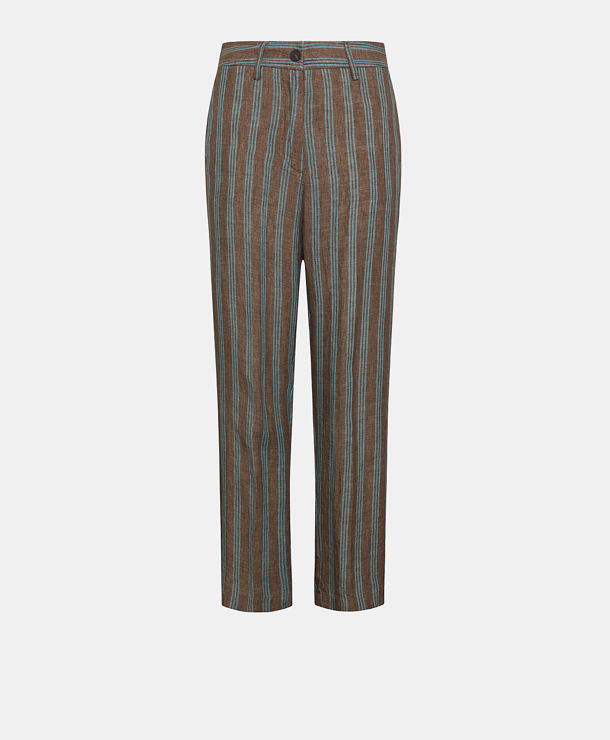 MATTHIEU PANT IN STRIPED LINEN - BROWN/AQUA - Momonì