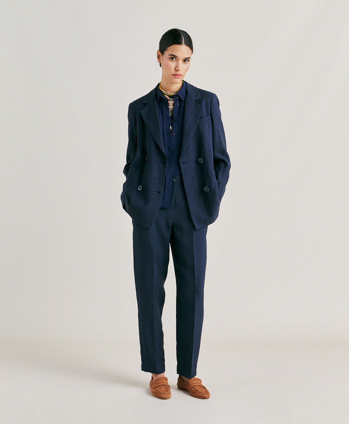 MATTHIEUPANT IN ELEGANT VISCOSE LINEN - DARK BLUE - Momonì