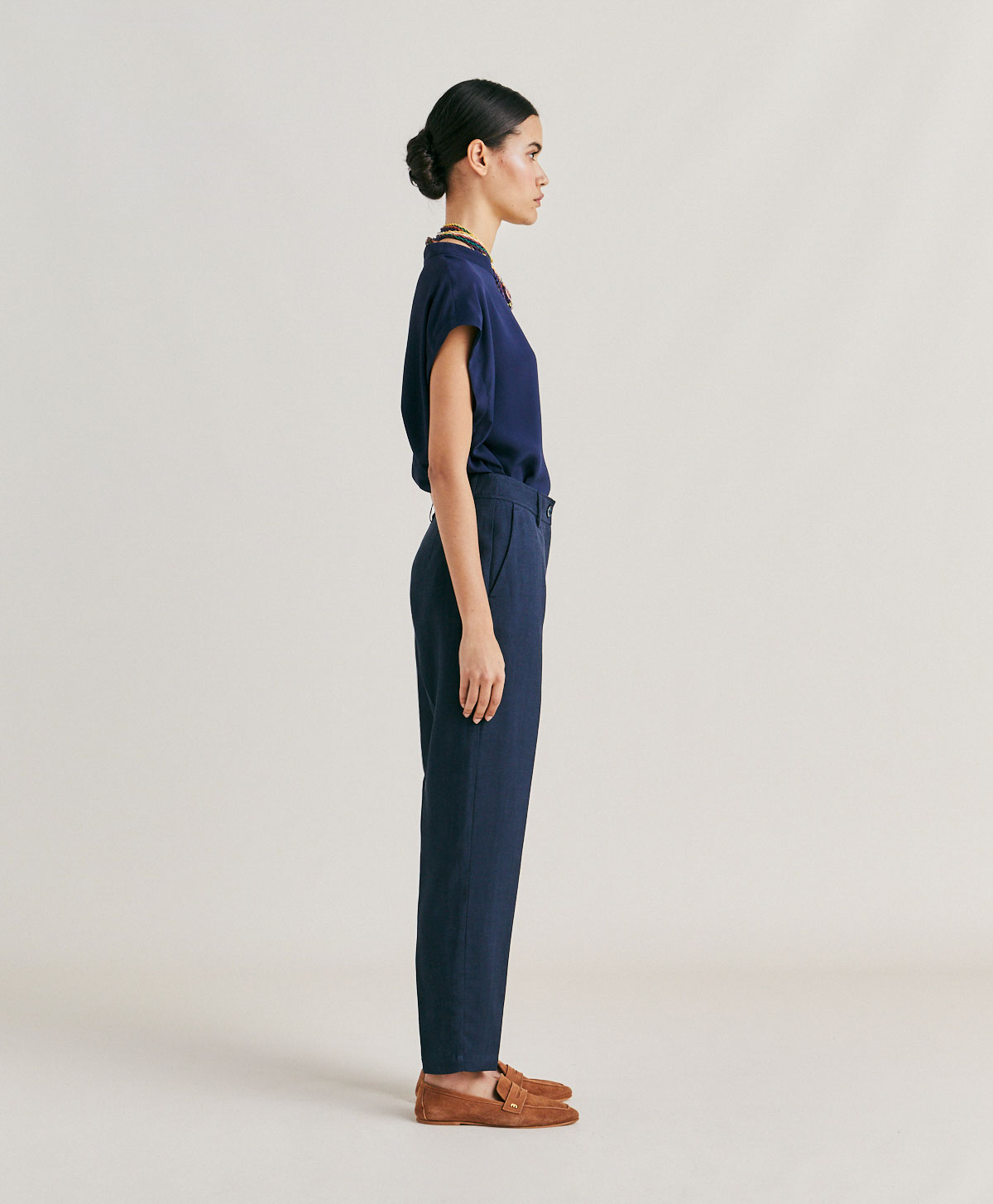 MATTHIEUPANT IN ELEGANT VISCOSE LINEN - DARK BLUE - Momonì