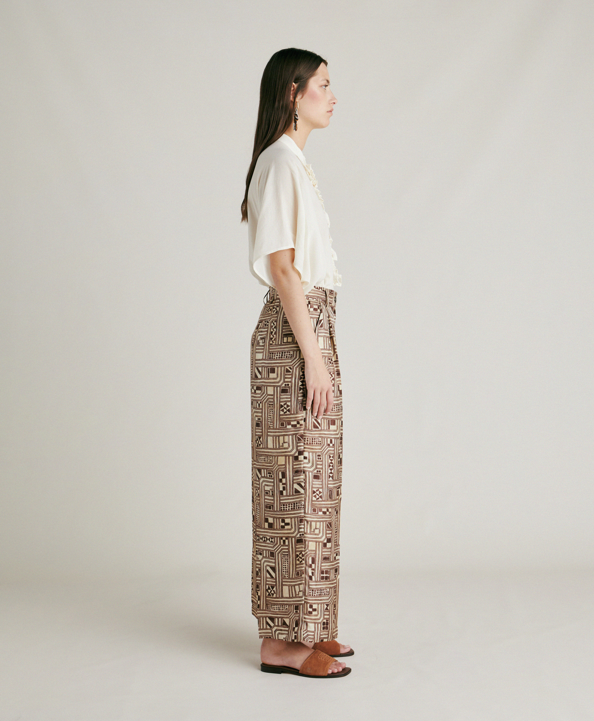 MAGNISI PANT IN SILK TWILL - BEIGE/TOBACCO - Momonì