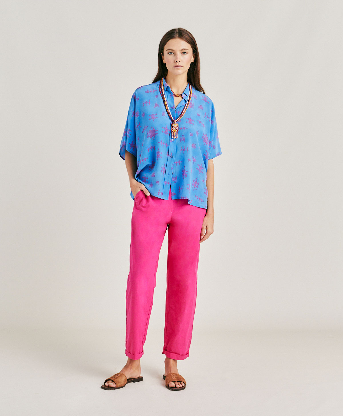 IDAHO PANT IN POPLIN - FUCHSIA - Momonì