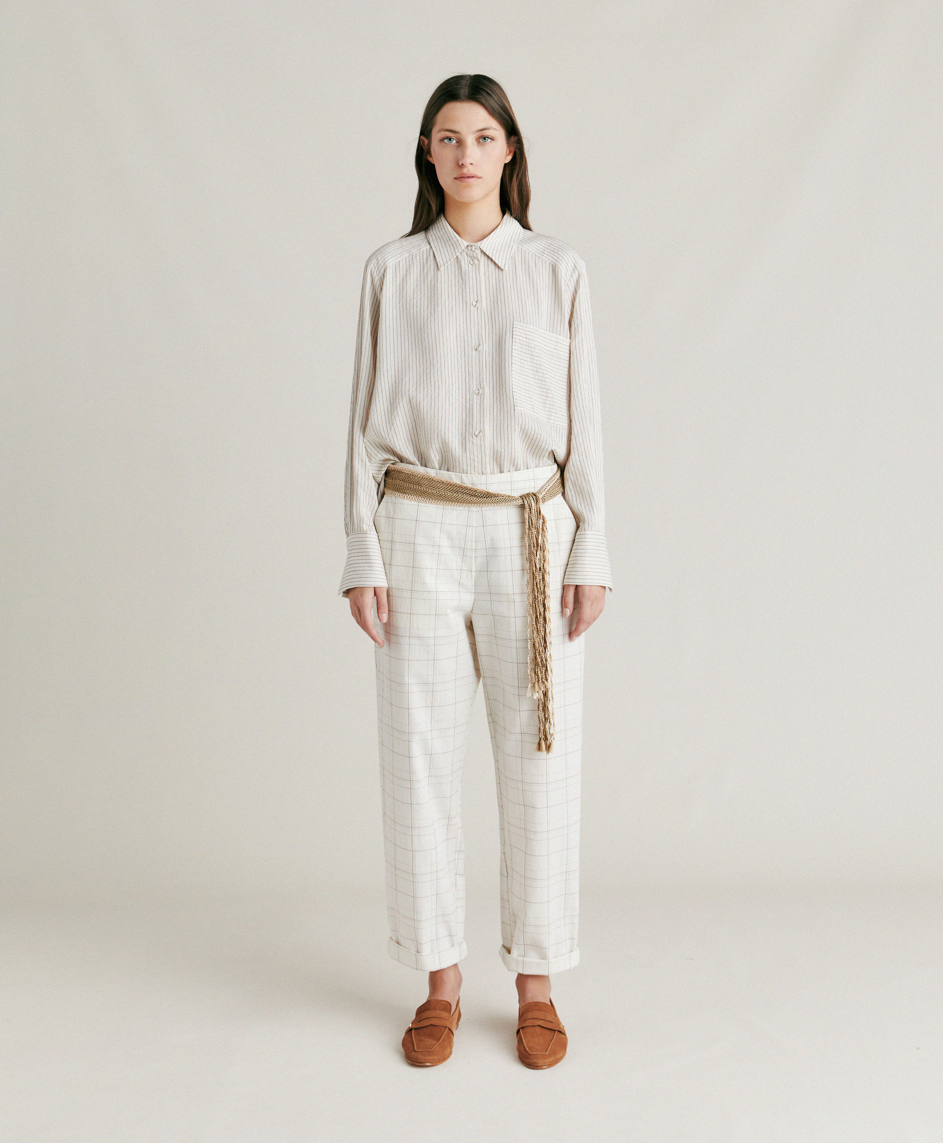 IDAHO PANT IN CHECK SEERSUCKER - CREAM/MUD - Momonì