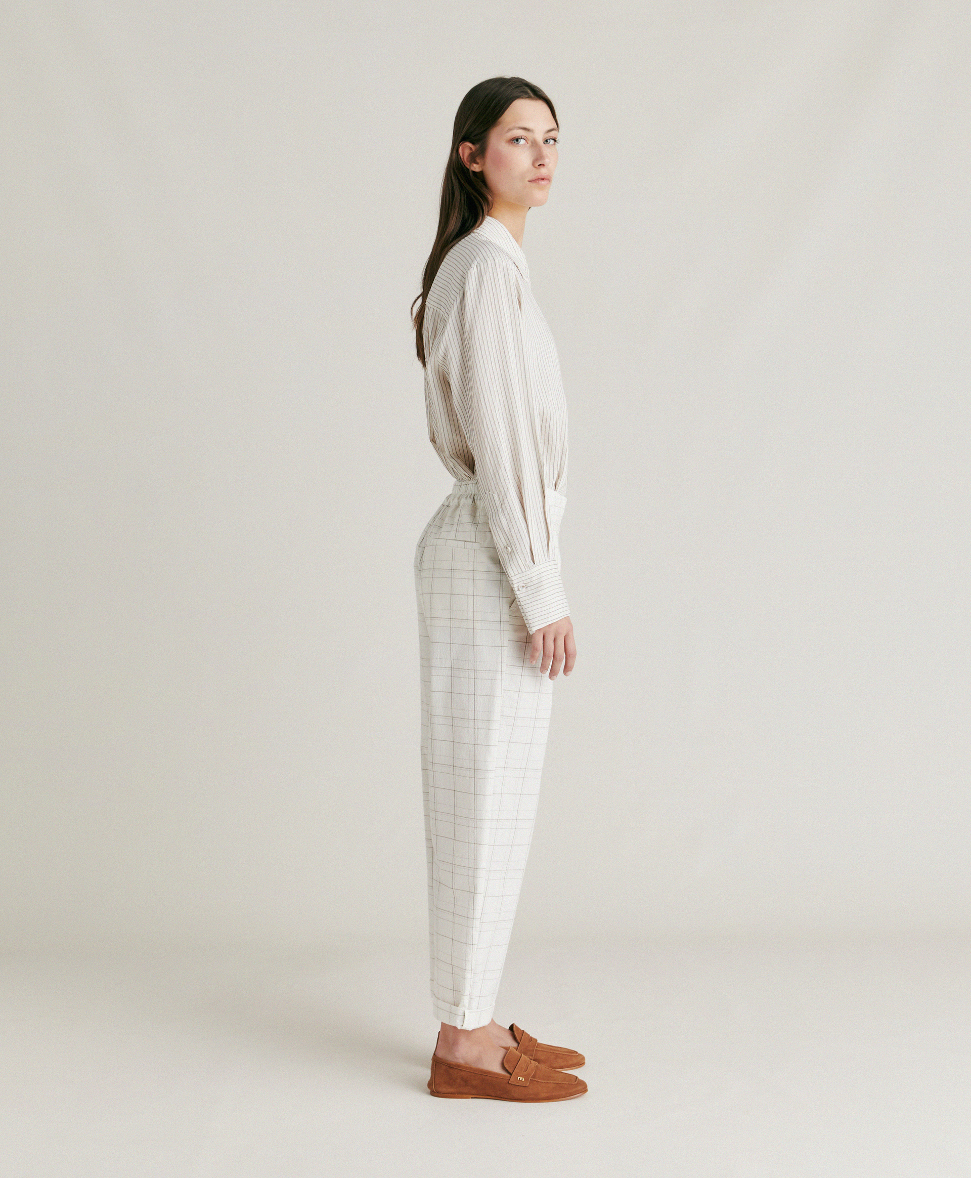 IDAHO PANT IN CHECK SEERSUCKER - CREAM/MUD - Momonì