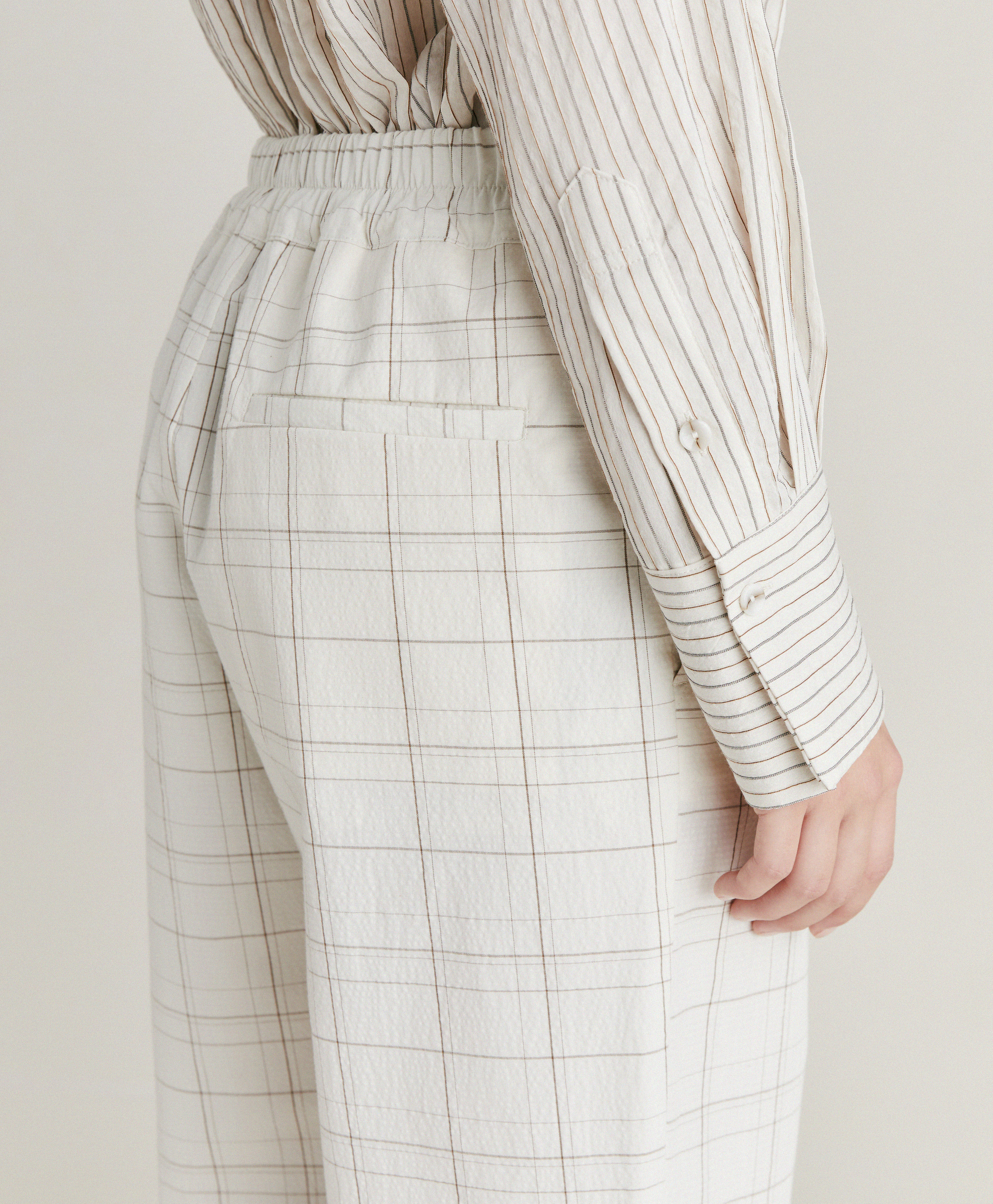 IDAHO PANT IN CHECK SEERSUCKER - CREAM/MUD - Momonì