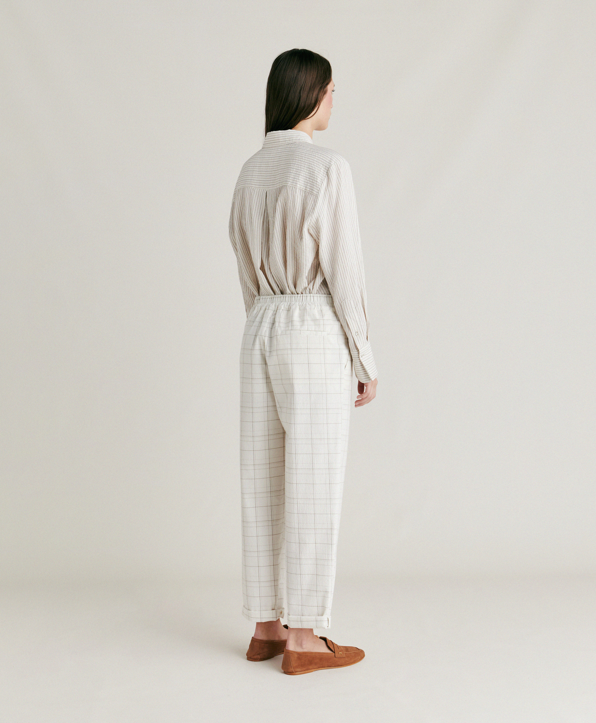 IDAHO PANT IN CHECK SEERSUCKER - CREAM/MUD - Momonì