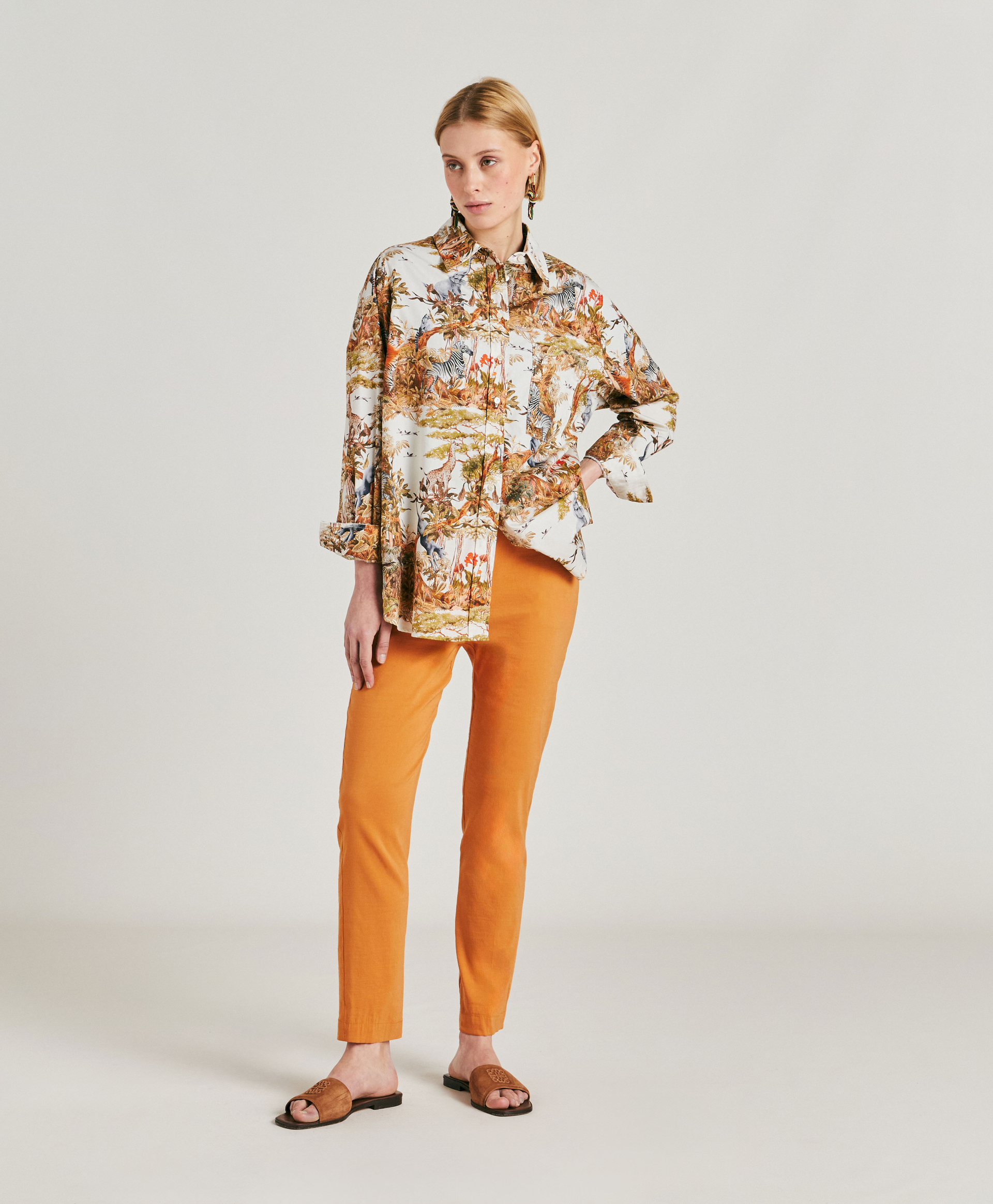 PANTALON LYON EN LIN COTON - PAPAYA - Momonì