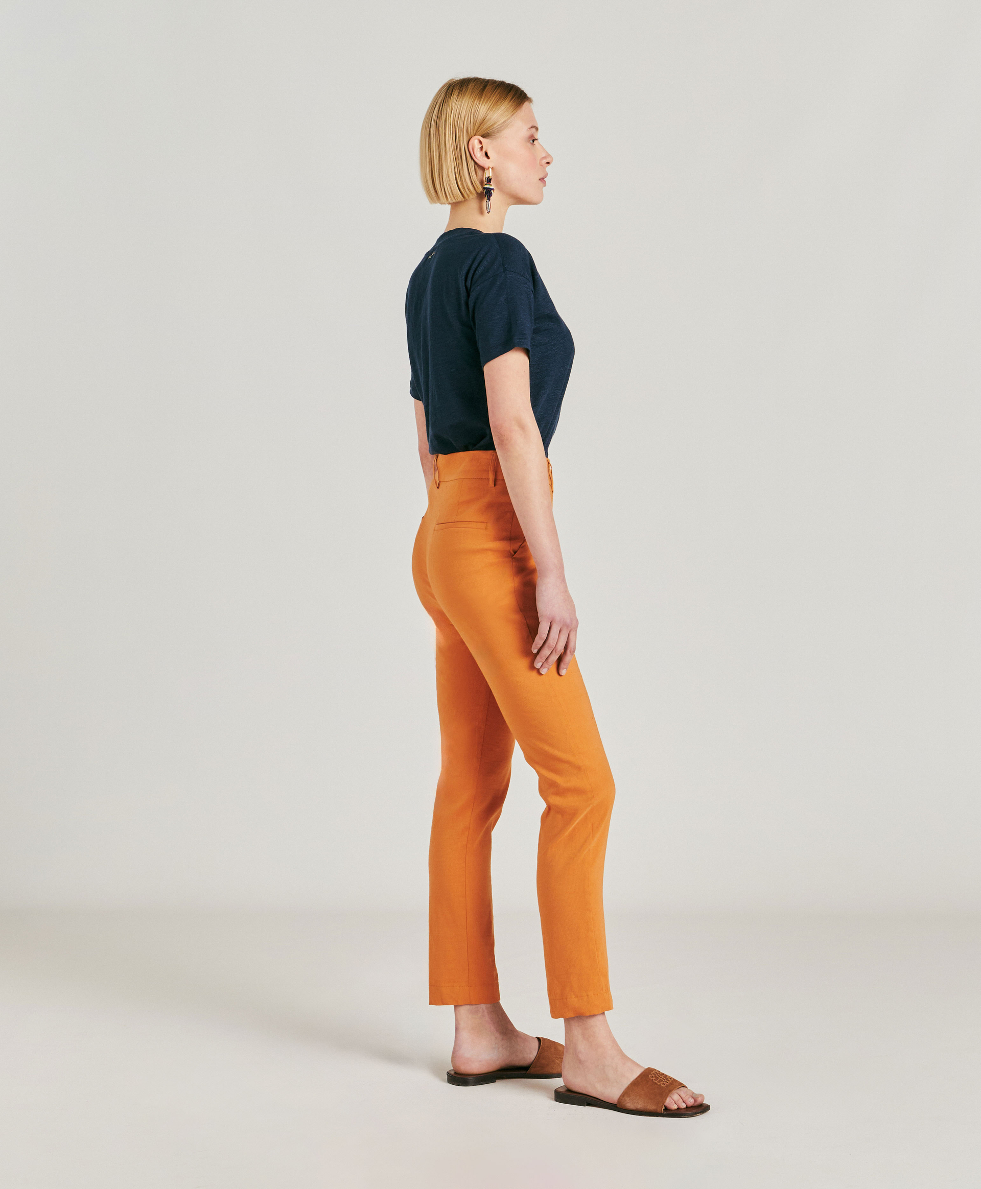 PANTALON LYON EN LIN COTON - PAPAYA - Momonì