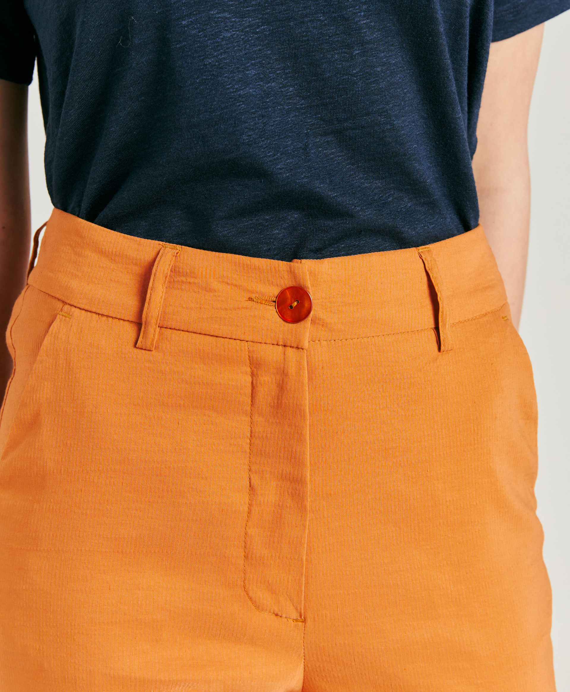 PANTALON LYON EN LIN COTON - PAPAYA - Momonì