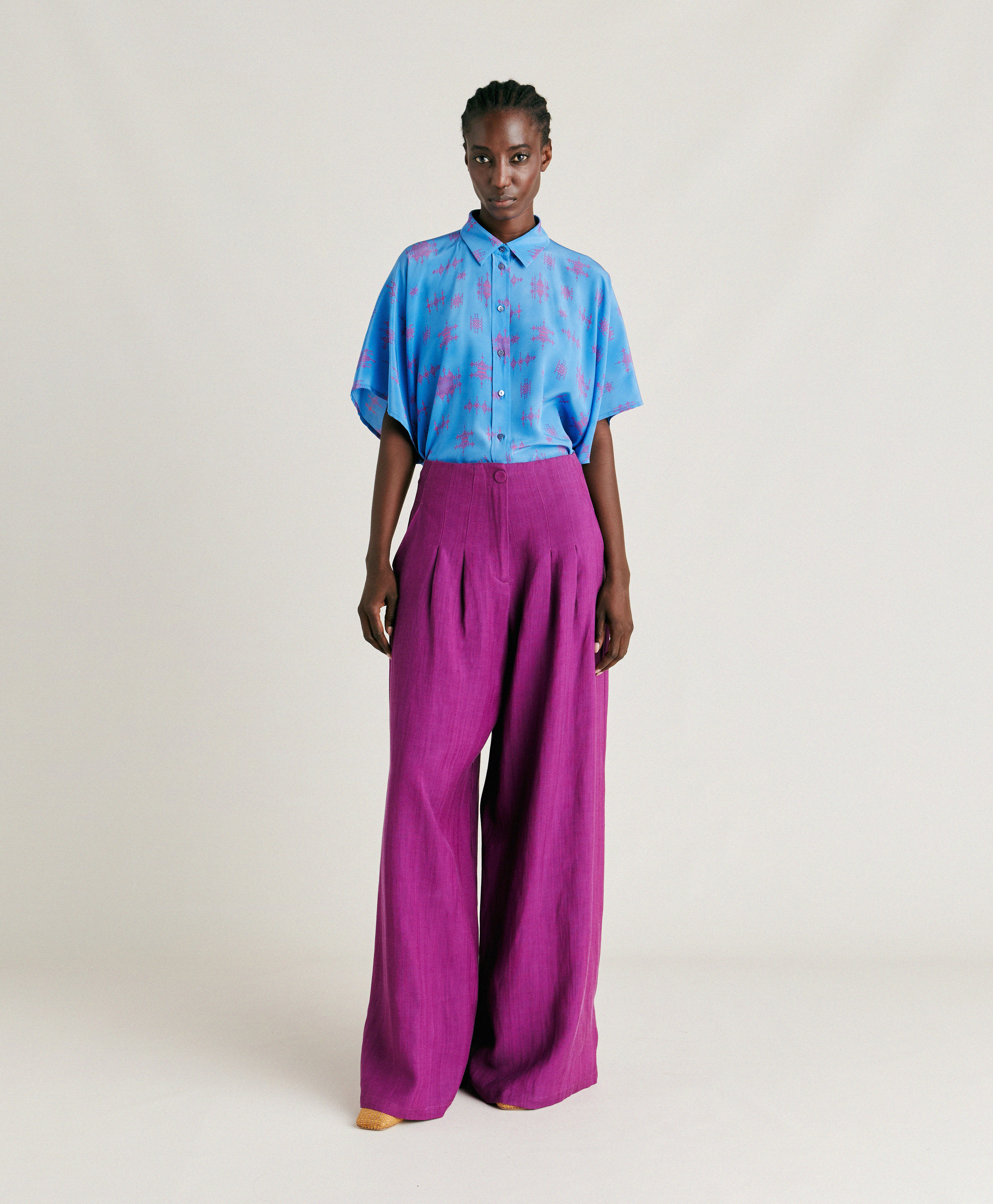 PANTALONI VIOLINA IN VISCOSA LINO ELEGANTE - CICLAMINO - Clothing - Momonì