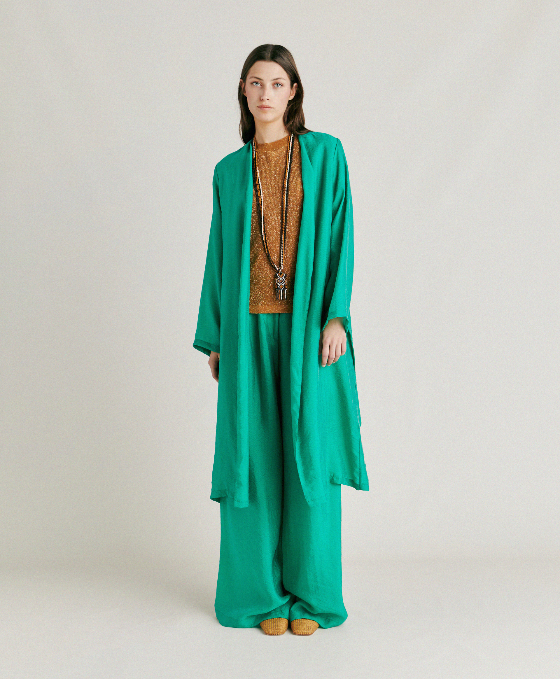 PATRICE PANT IN JACQUARD CUPRO - EMERALD GREEN - Momonì