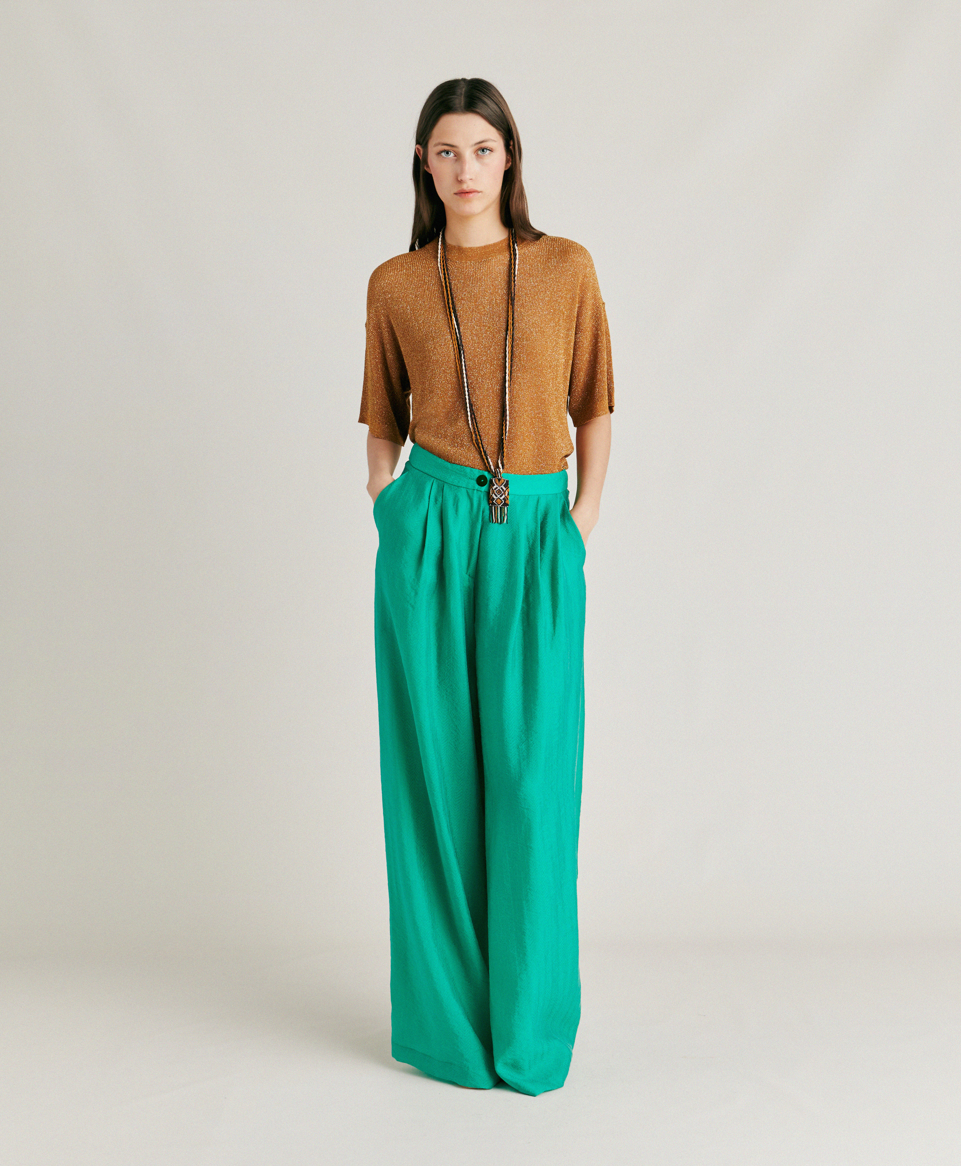 PATRICE PANT IN JACQUARD CUPRO - EMERALD GREEN - Momonì