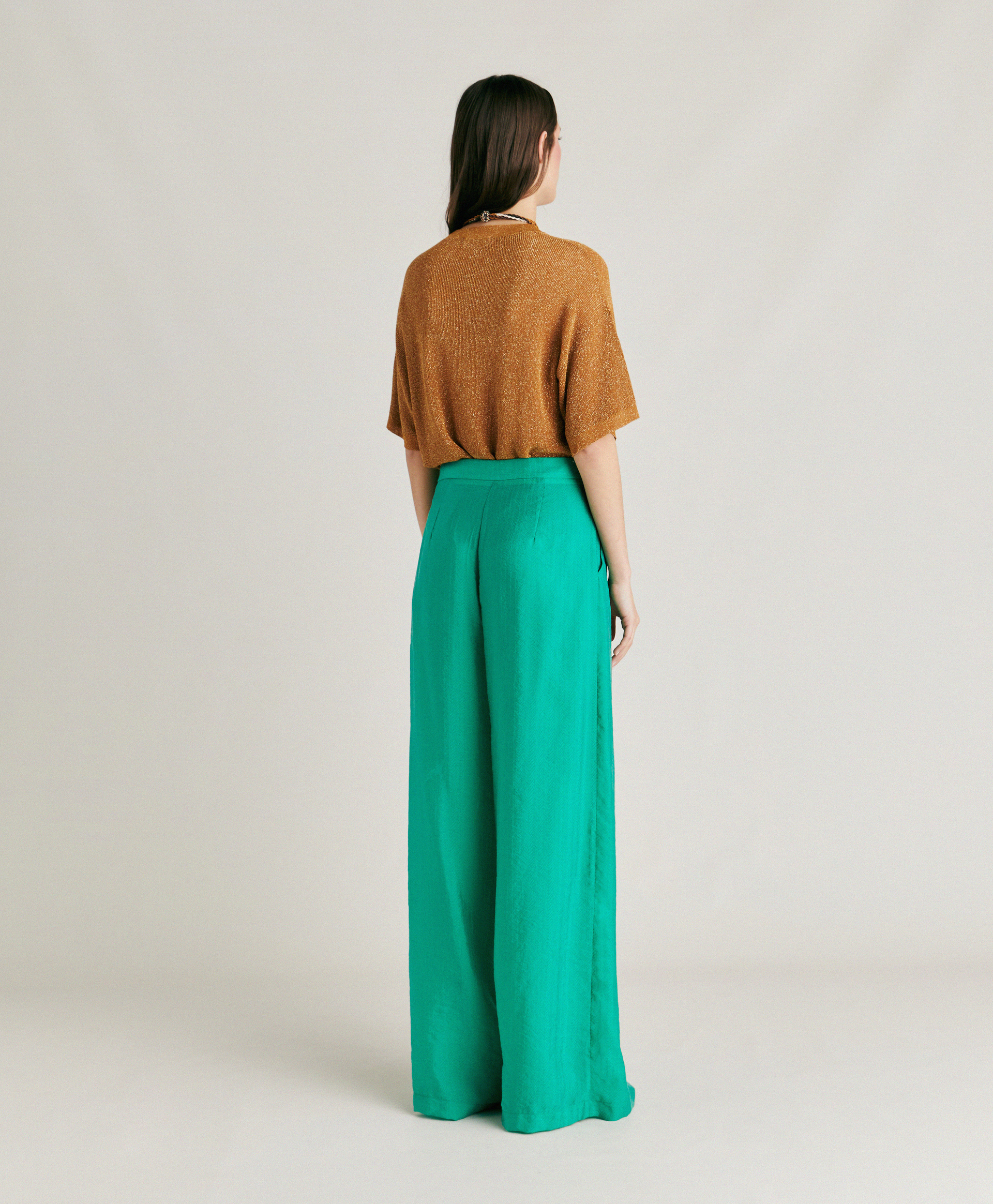 PATRICE PANT IN JACQUARD CUPRO - EMERALD GREEN - Momonì
