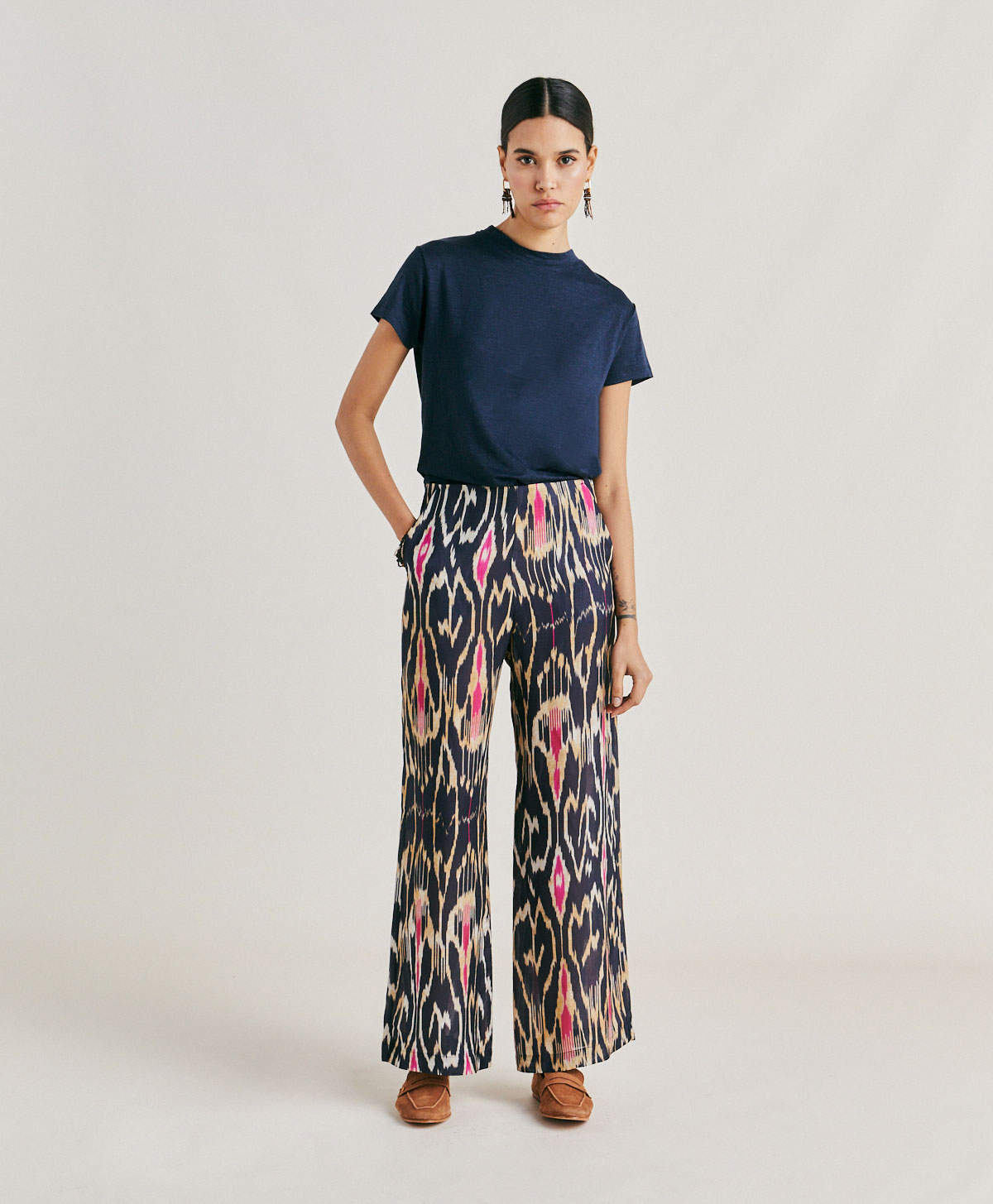 PANTALON GINEPRO EN VISCOSE LIN - MULTICOLORE BLEU - Momonì