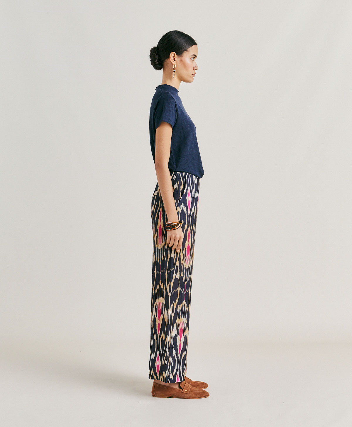PANTALON GINEPRO EN VISCOSE LIN - MULTICOLORE BLEU - Momonì