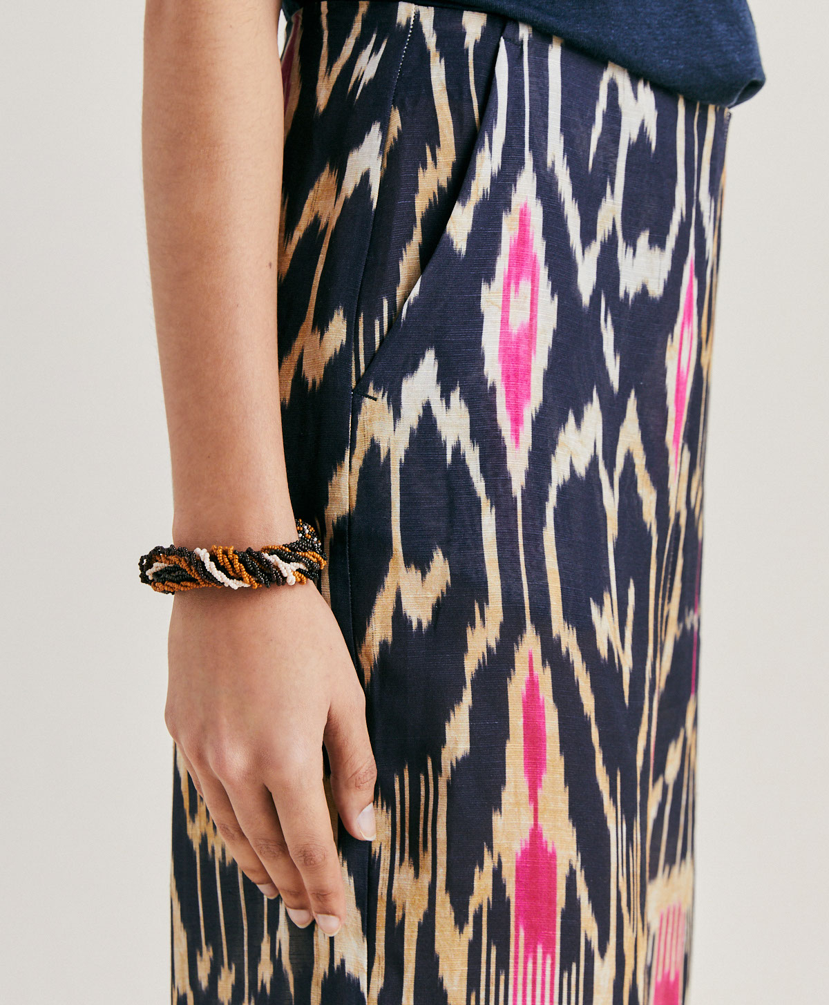PANTALON GINEPRO EN VISCOSE LIN - MULTICOLORE BLEU - Momonì