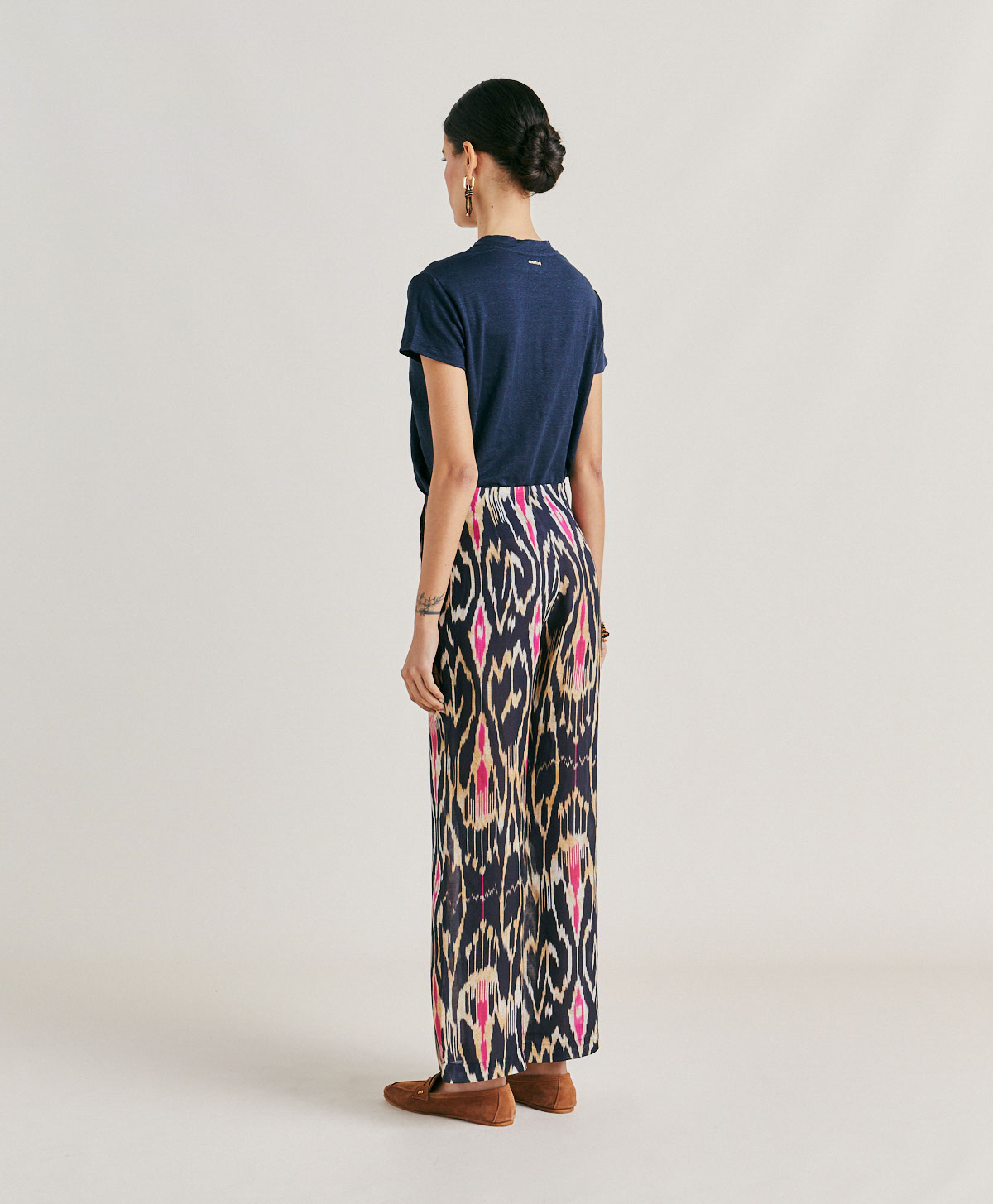 PANTALON GINEPRO EN VISCOSE LIN - MULTICOLORE BLEU - Momonì