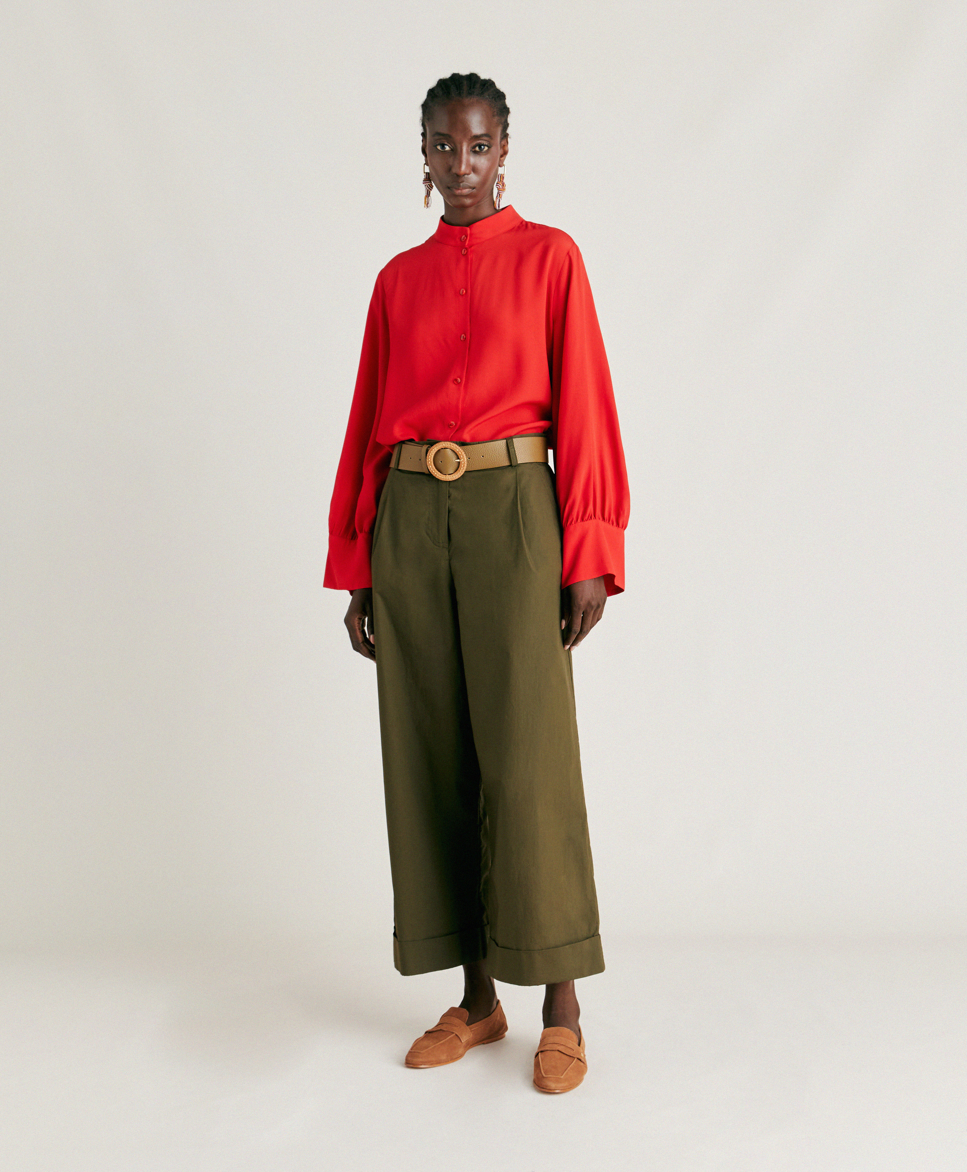 GRECALE PANT IN POPLIN - ARMY GREEN - Momonì