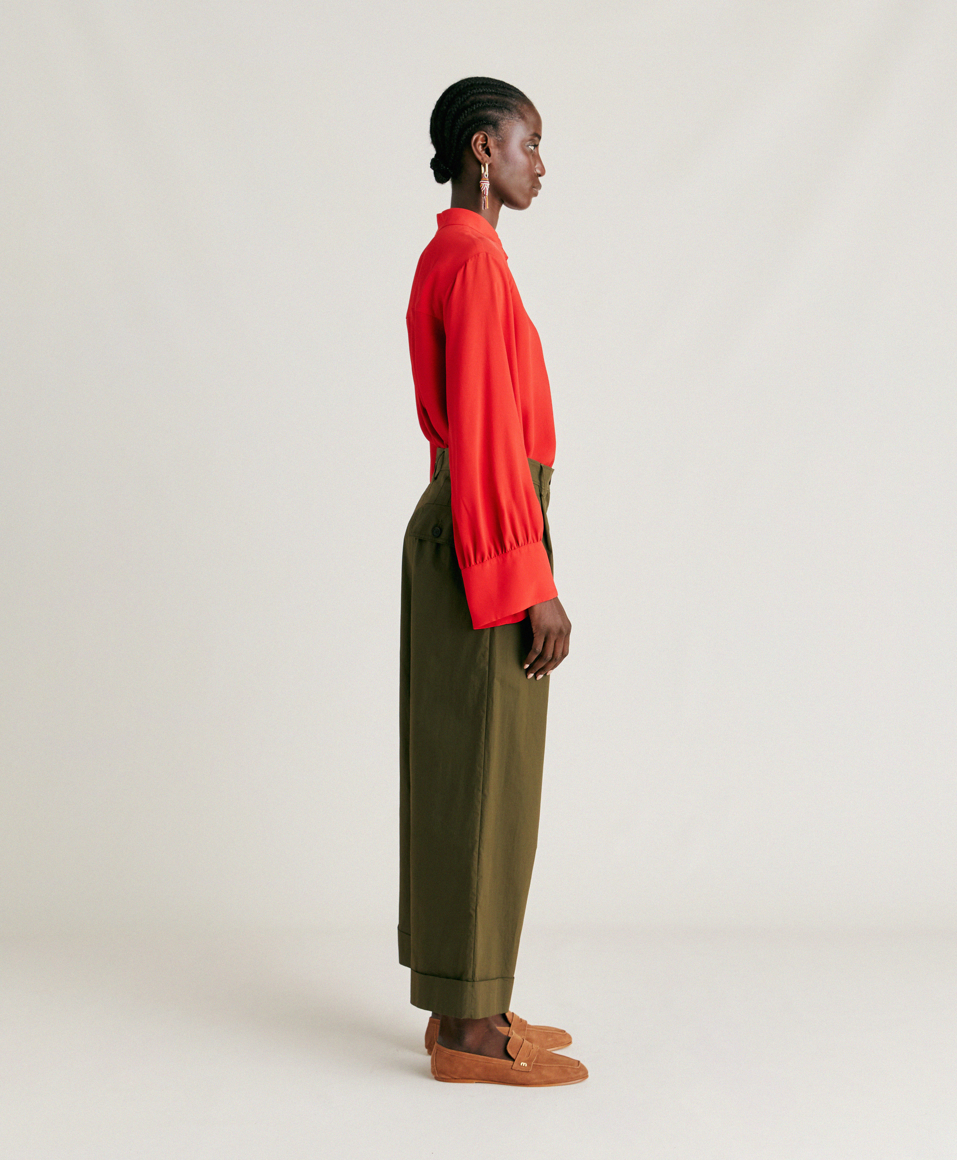 GRECALE PANT IN POPLIN - ARMY GREEN - Momonì