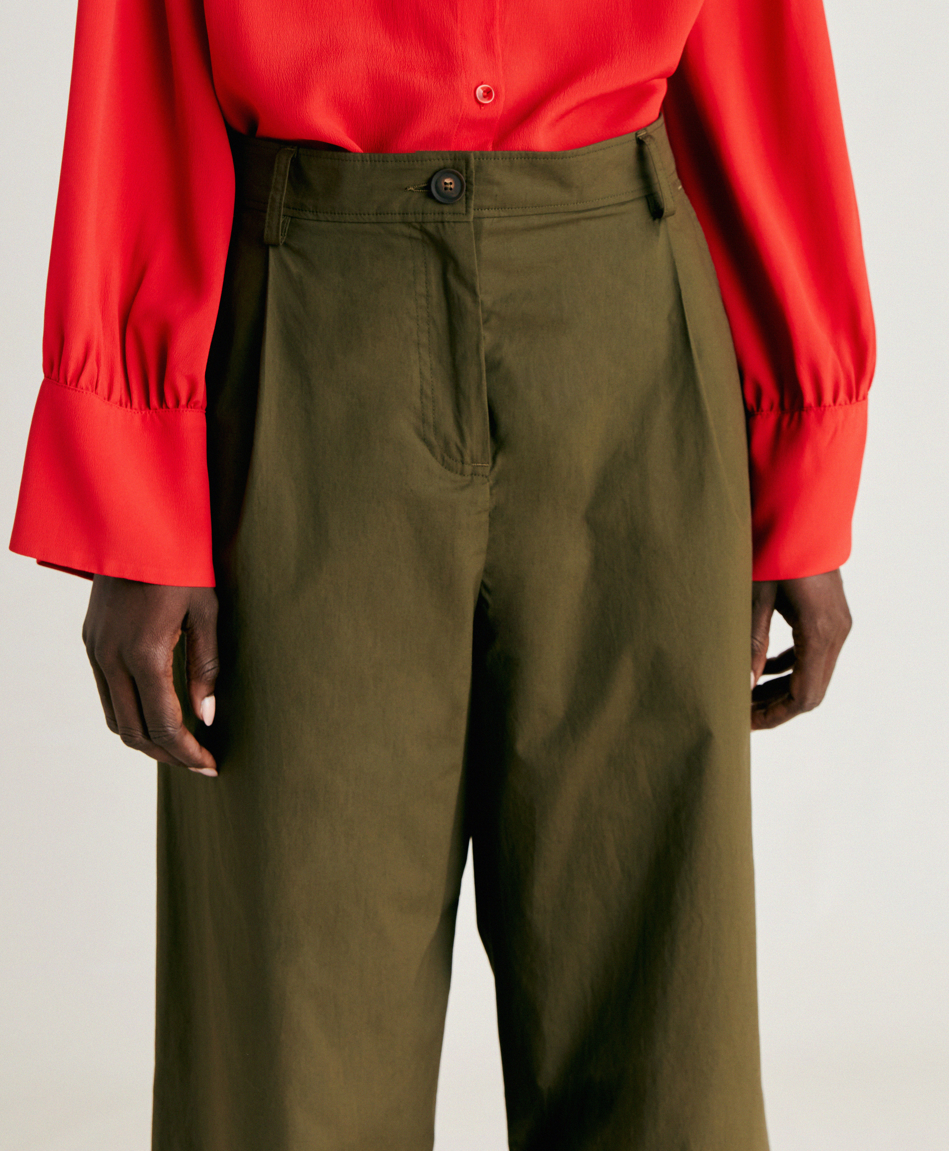 GRECALE PANT IN POPLIN - ARMY GREEN - Momonì