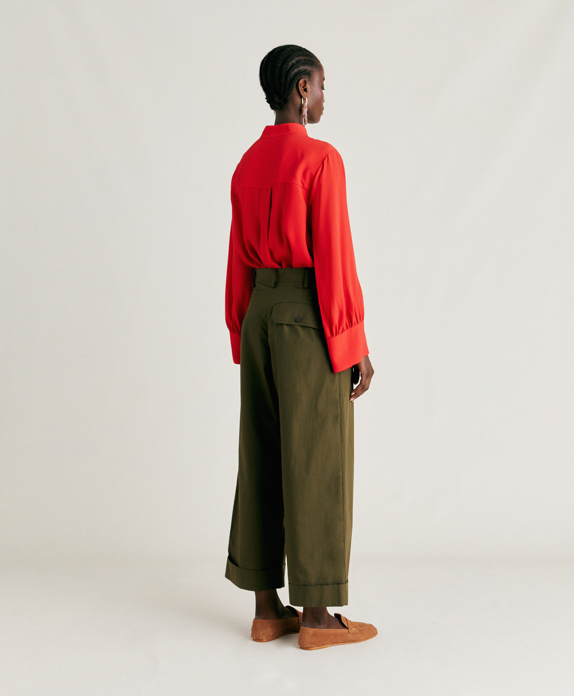 GRECALE PANT IN POPLIN - ARMY GREEN - Momonì