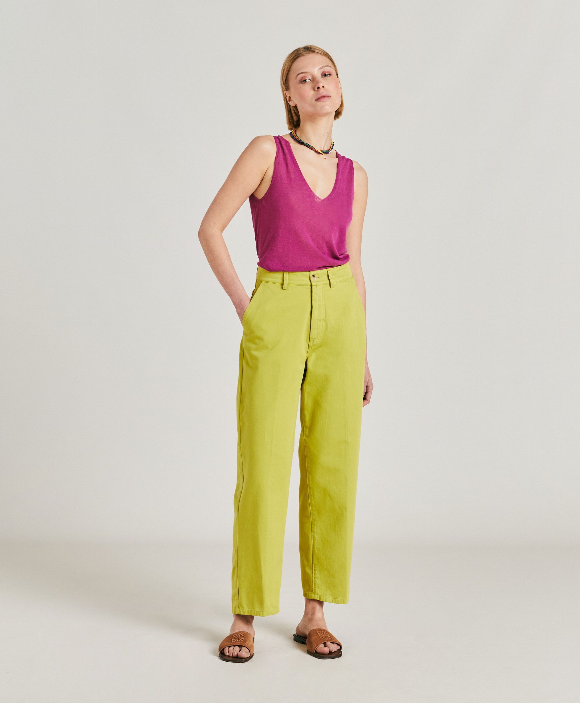 PANTALON FUCSIA BIS EN GABARDINE - VERT ACIDE - Momonì