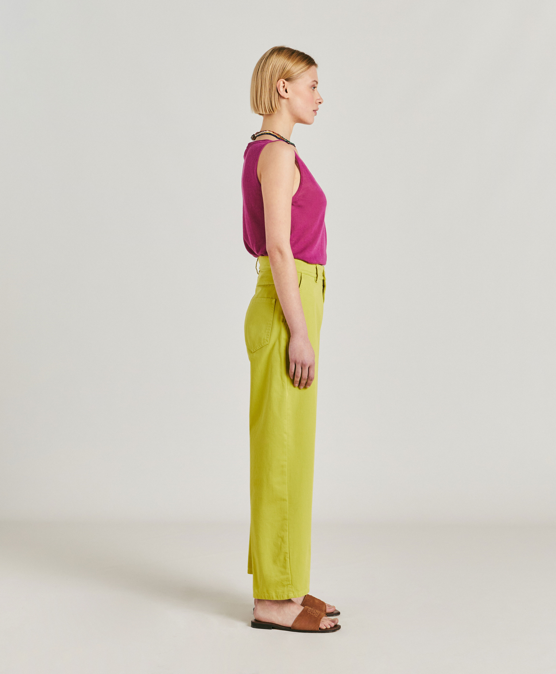 PANTALON FUCSIA BIS EN GABARDINE - VERT ACIDE - Momonì
