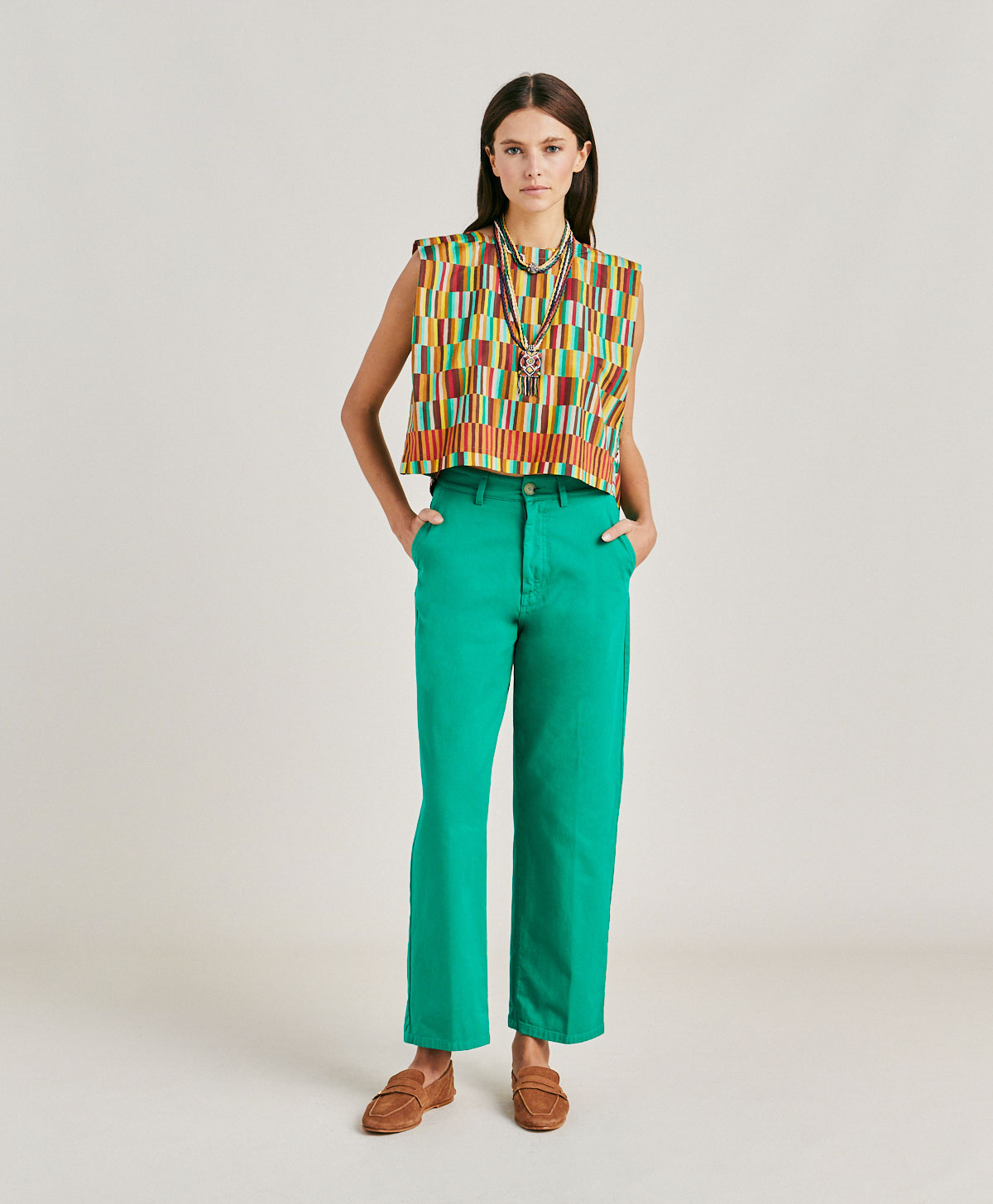 FUCSIA BIS PANT IN GABARDINE - EMERALD GREEN - Momonì