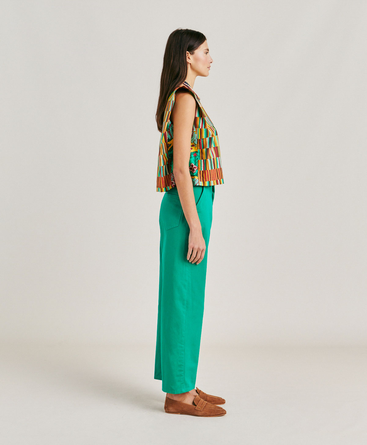FUCSIA BIS PANT IN GABARDINE - EMERALD GREEN - Momonì