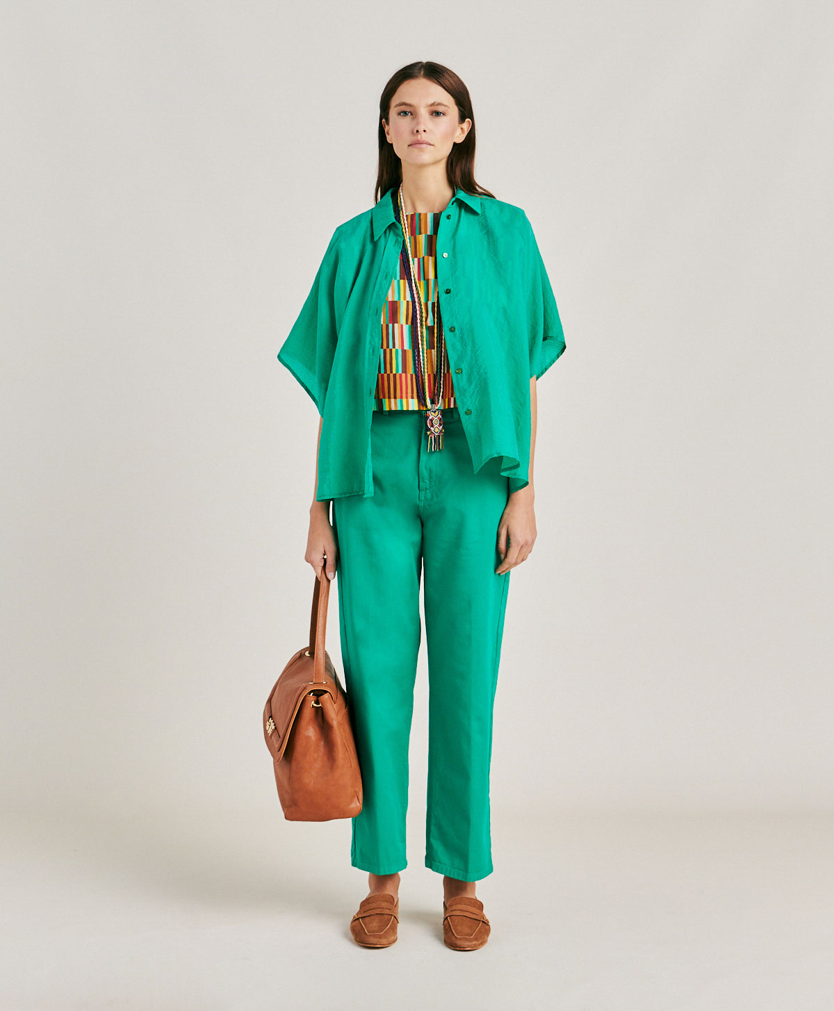 FUCSIA BIS PANT IN GABARDINE - EMERALD GREEN - Momonì