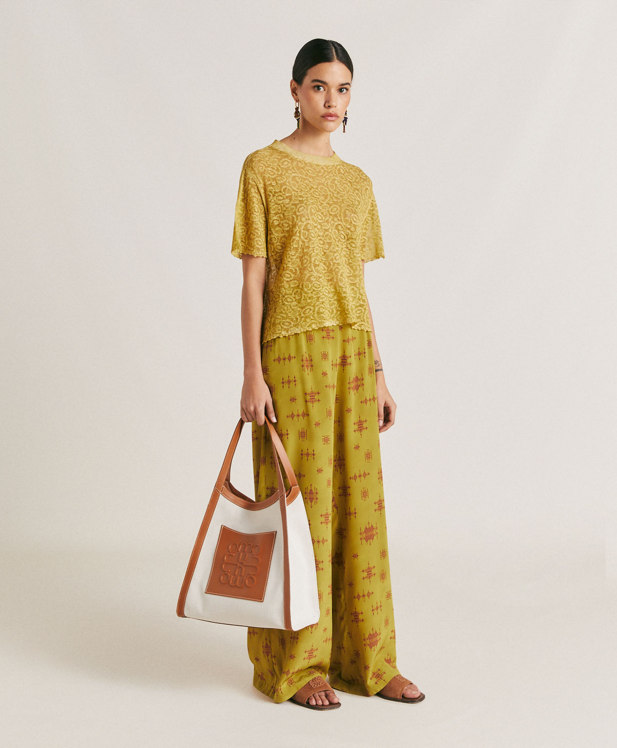 BACCARAT PANT IN CREPE DE CHINE  - LIME/WINE - Momonì