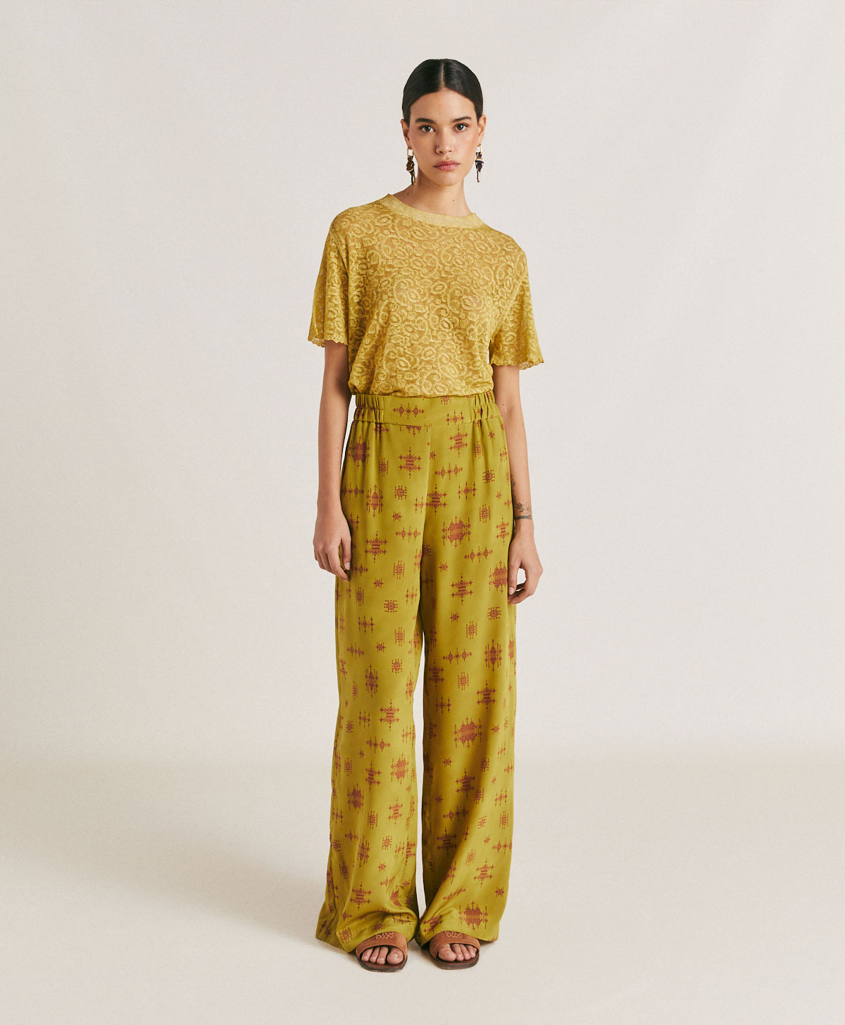 BACCARAT PANT IN CREPE DE CHINE  - LIME/WINE - Momonì