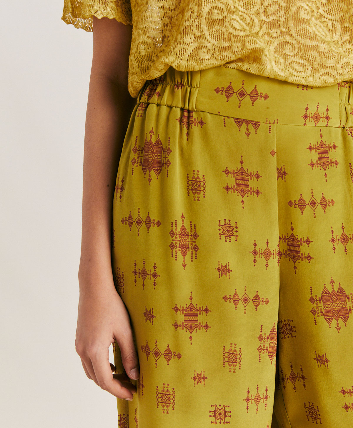 BACCARAT PANT IN CREPE DE CHINE  - LIME/WINE - Momonì