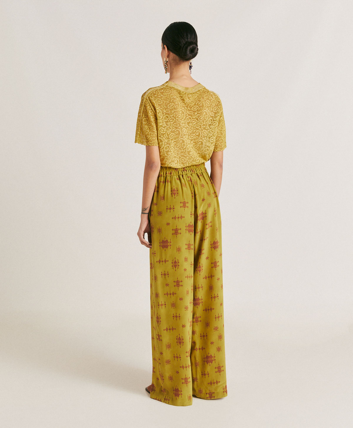 BACCARAT PANT IN CREPE DE CHINE  - LIME/WINE - Momonì