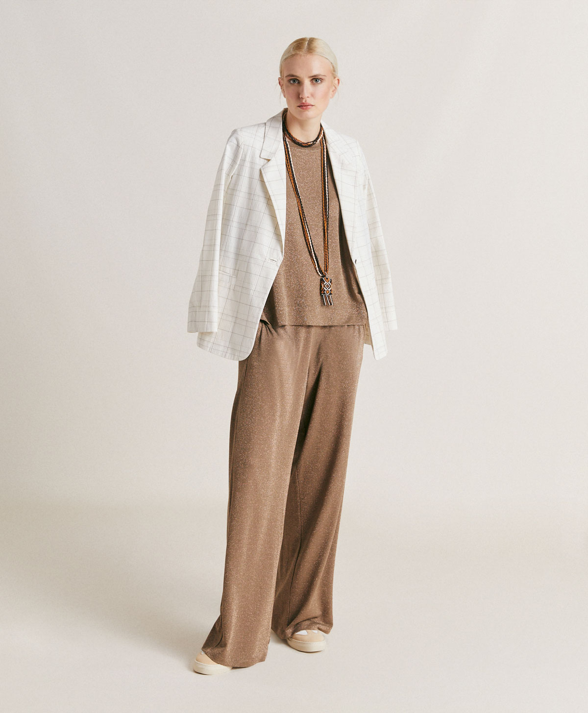BACCARAT PANT IN LUREX JERSEY - MUD - Momonì