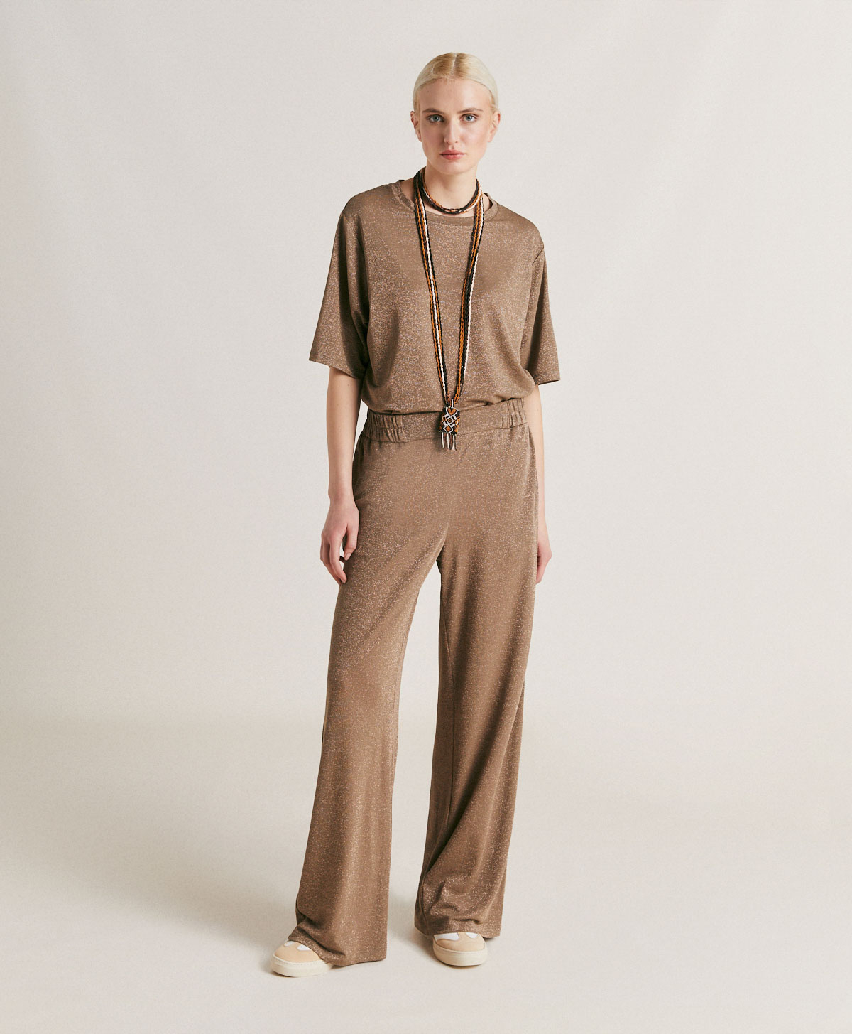 BACCARAT PANT IN LUREX JERSEY - MUD - Momonì