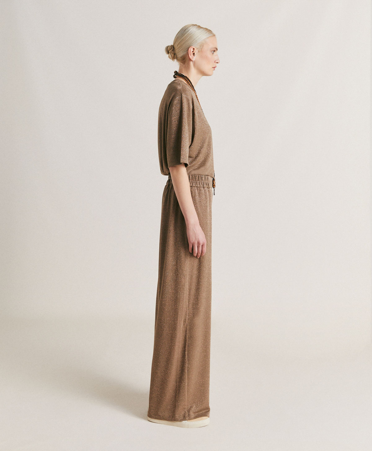 BACCARAT PANT IN LUREX JERSEY - MUD - Momonì