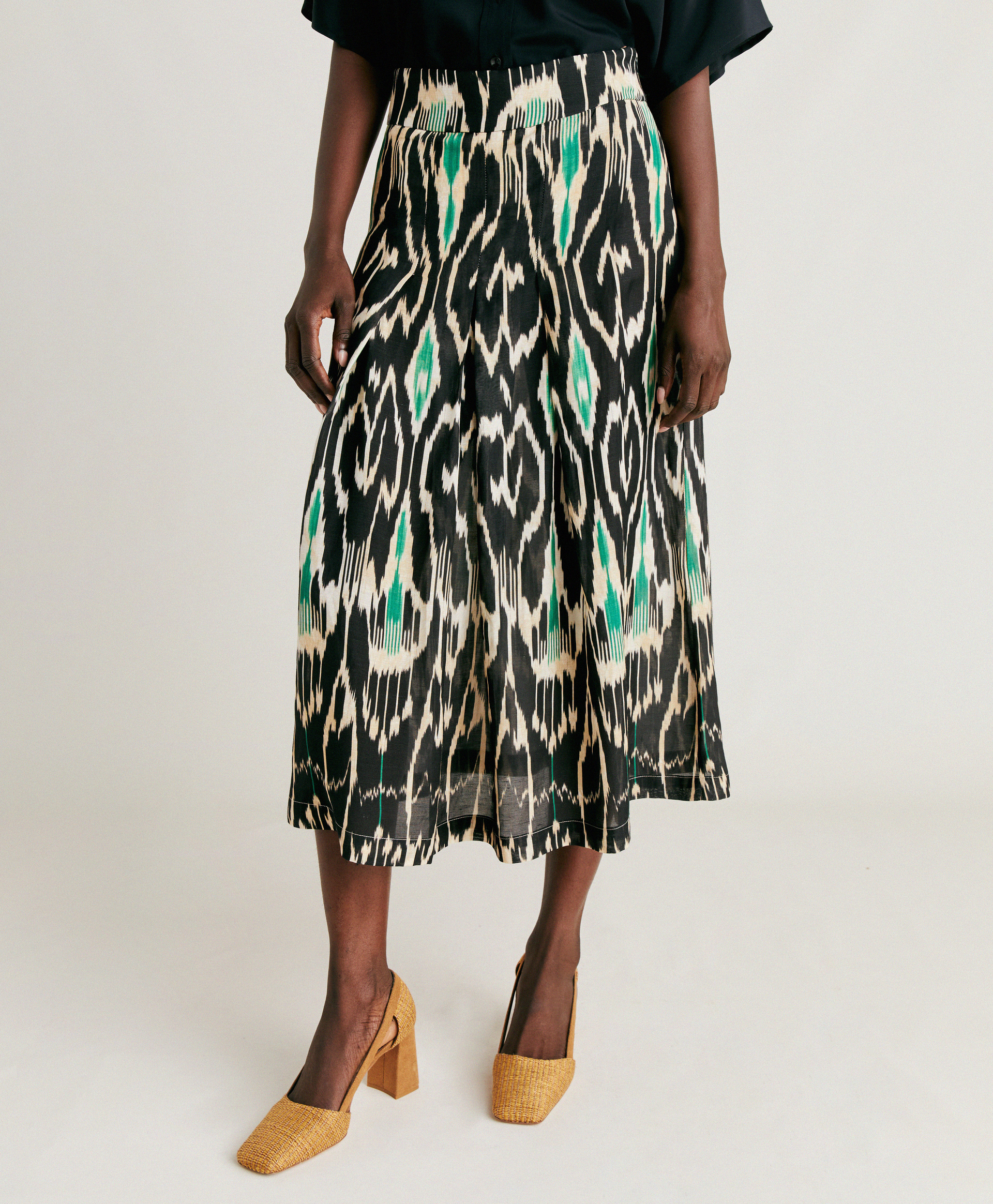 CELESTIN SKIRT IN VISCOSE/LINEN - MULTICOLOR BLACK - Momonì