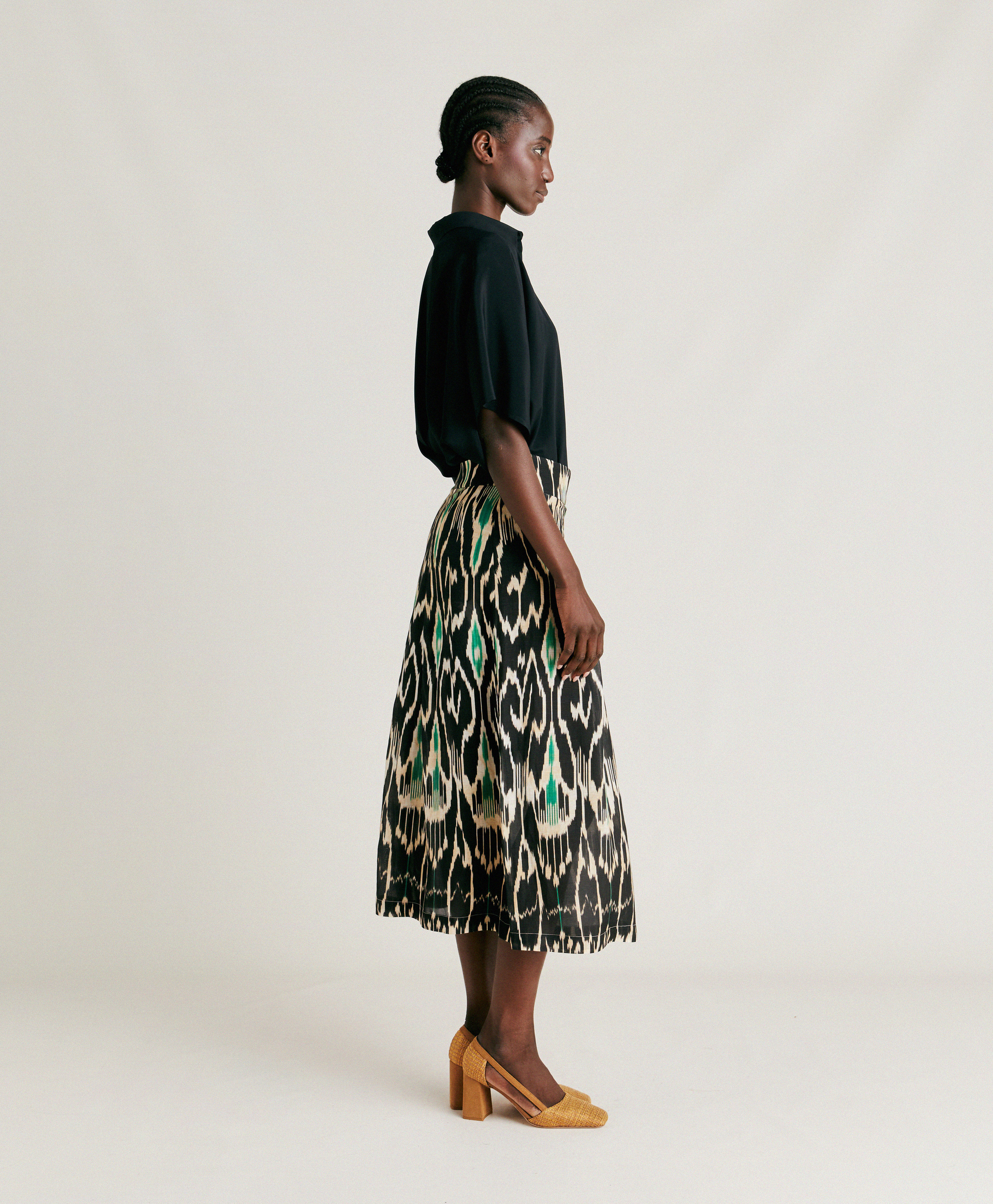 CELESTIN SKIRT IN VISCOSE/LINEN - MULTICOLOR BLACK - Momonì