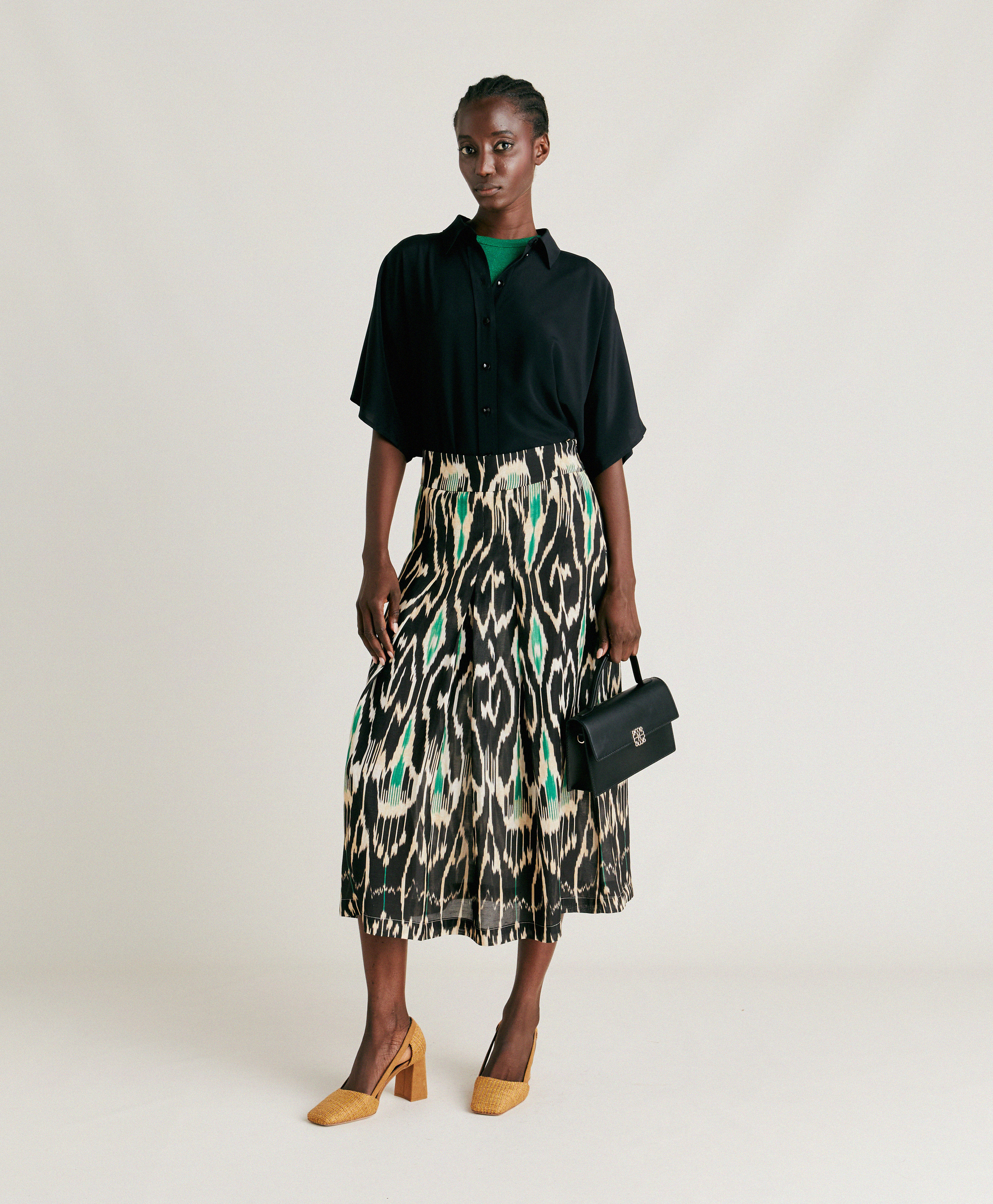 CELESTIN SKIRT IN VISCOSE/LINEN - MULTICOLOR BLACK - Momonì