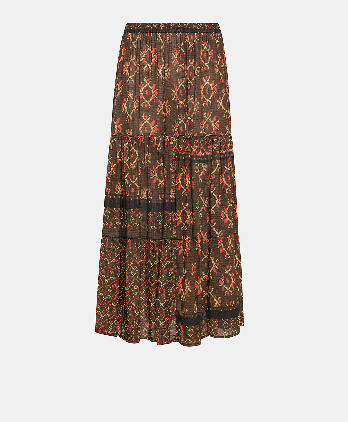 YASMINE SKIRT IN GAUZE - CHOCOLATE/RED - Clothing - Momonì