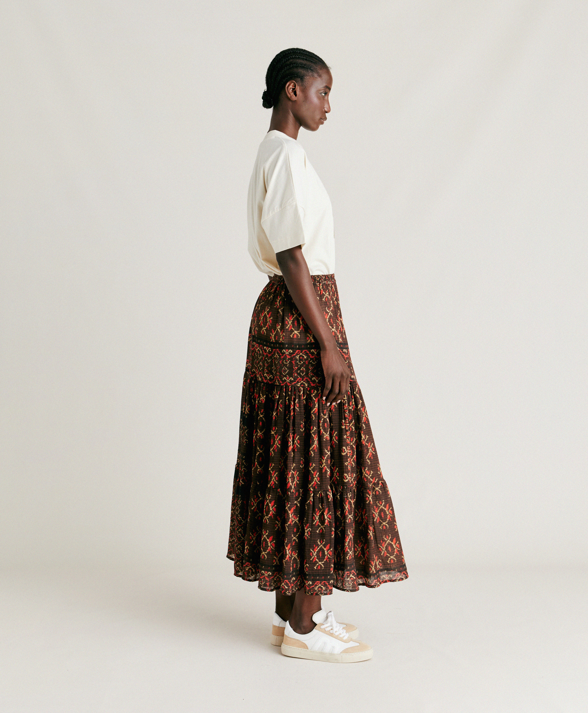YASMINE SKIRT IN GAUZE - CHOCOLATE/RED - Momonì