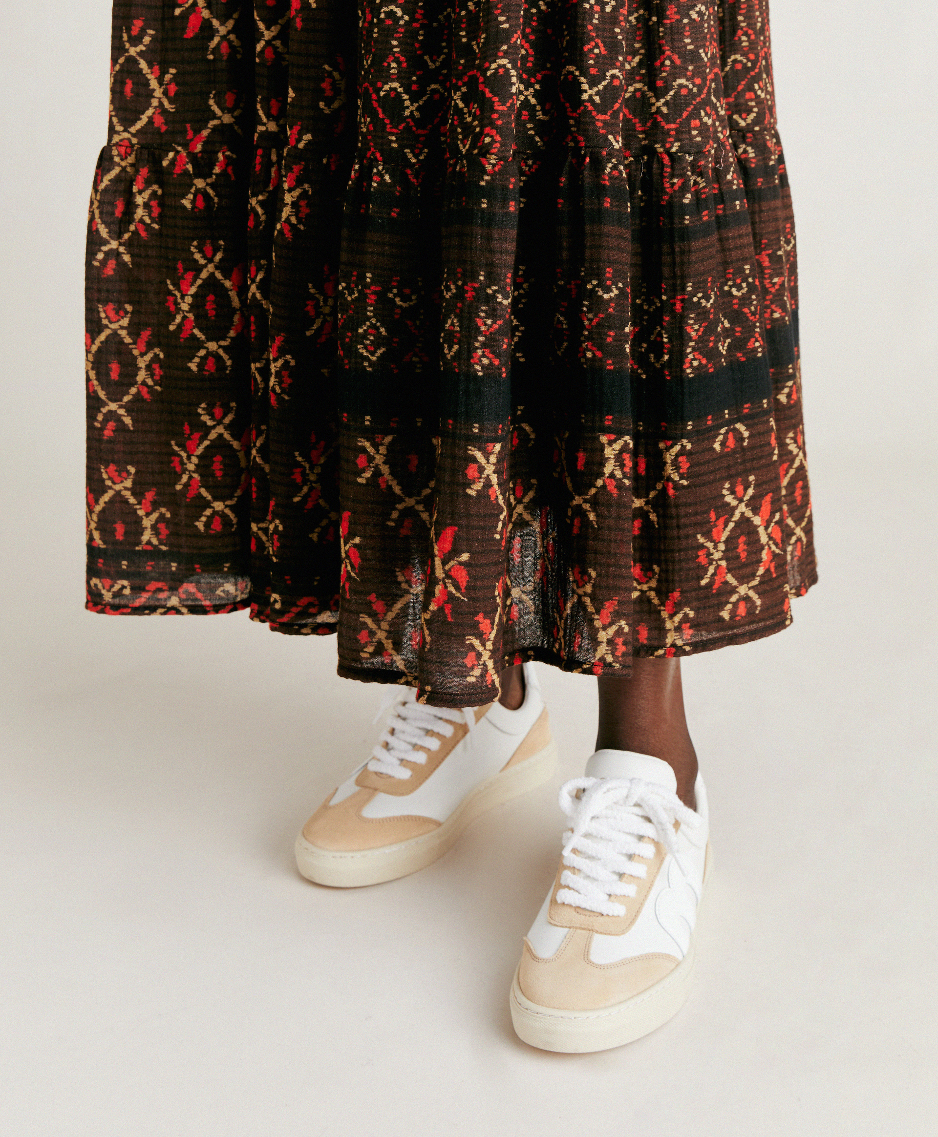 YASMINE SKIRT IN GAUZE - CHOCOLATE/RED - Momonì