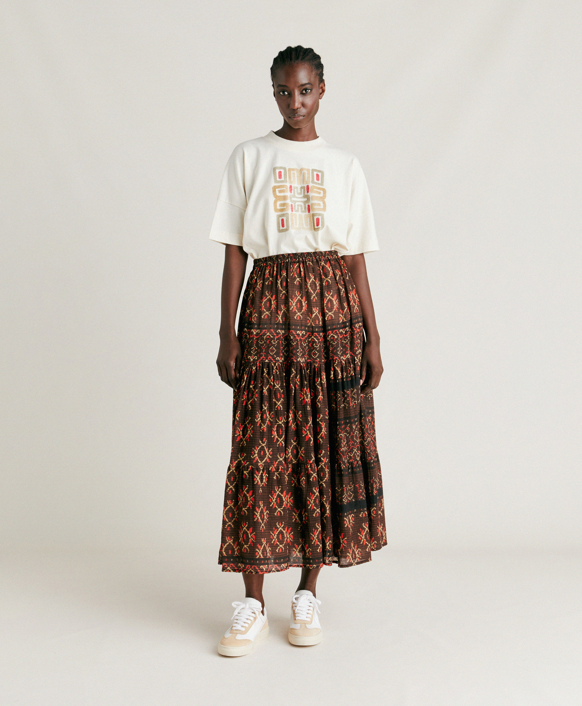 YASMINE SKIRT IN GAUZE - CHOCOLATE/RED - Momonì
