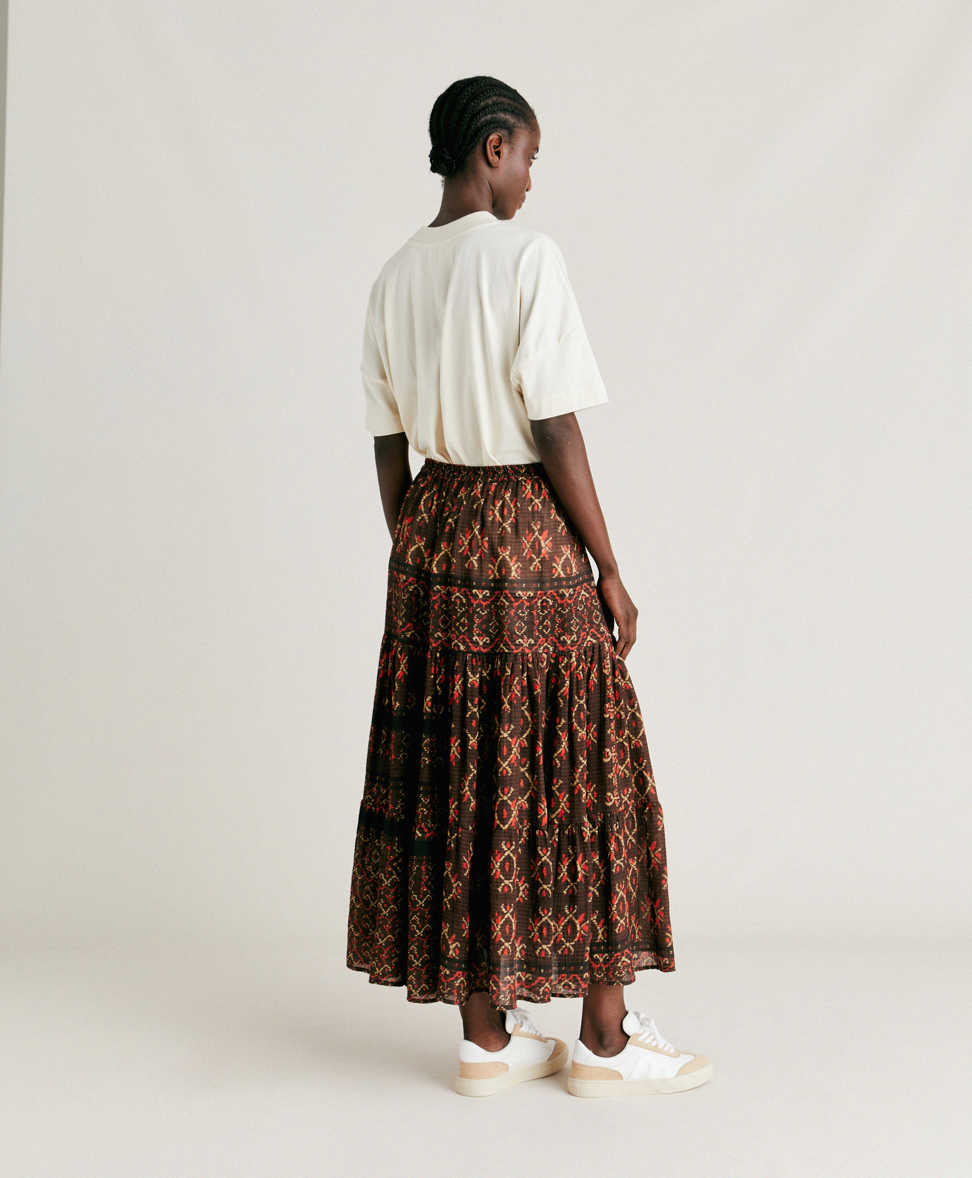 YASMINE SKIRT IN GAUZE - CHOCOLATE/RED - Momonì