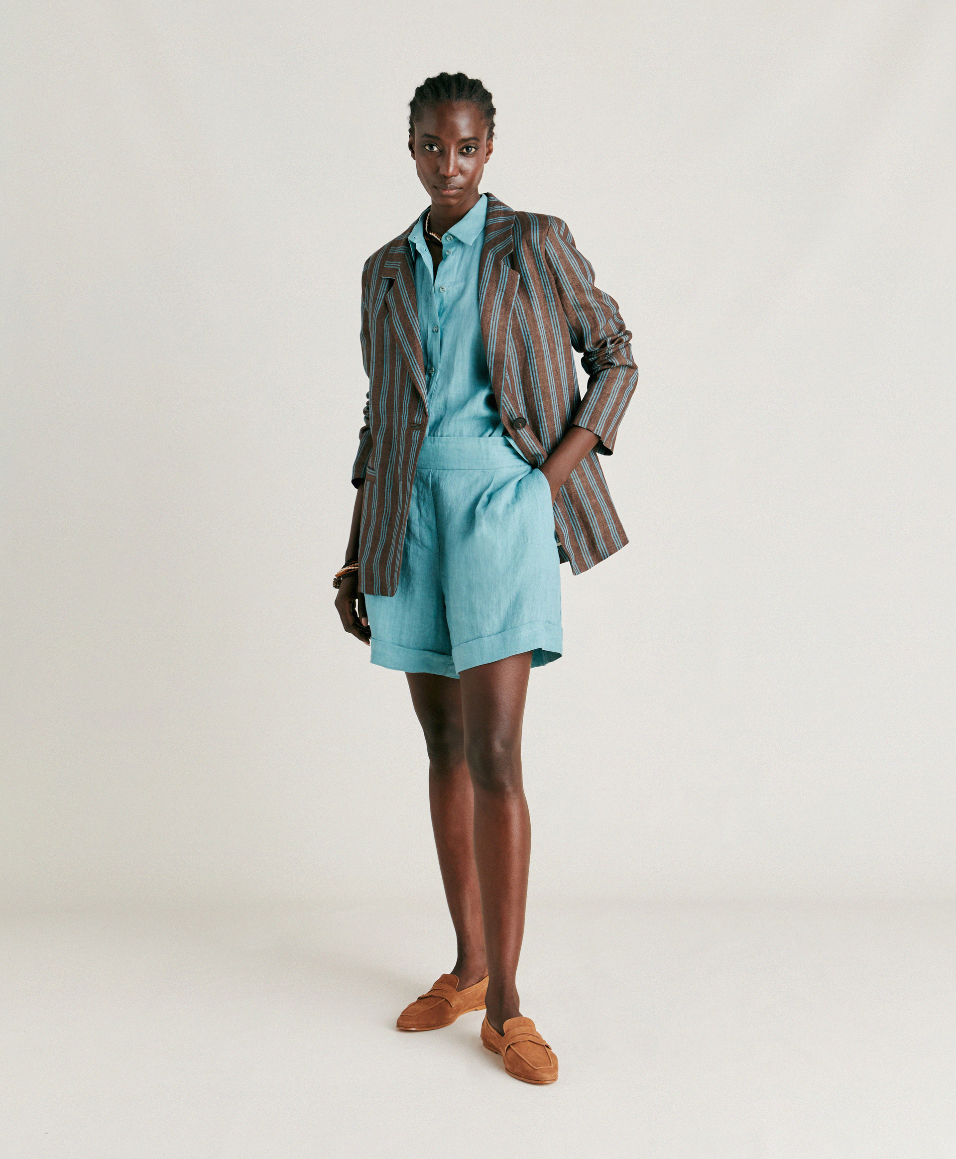 MANBRU' SHORT IN LINEN - CERULEAN - Momonì