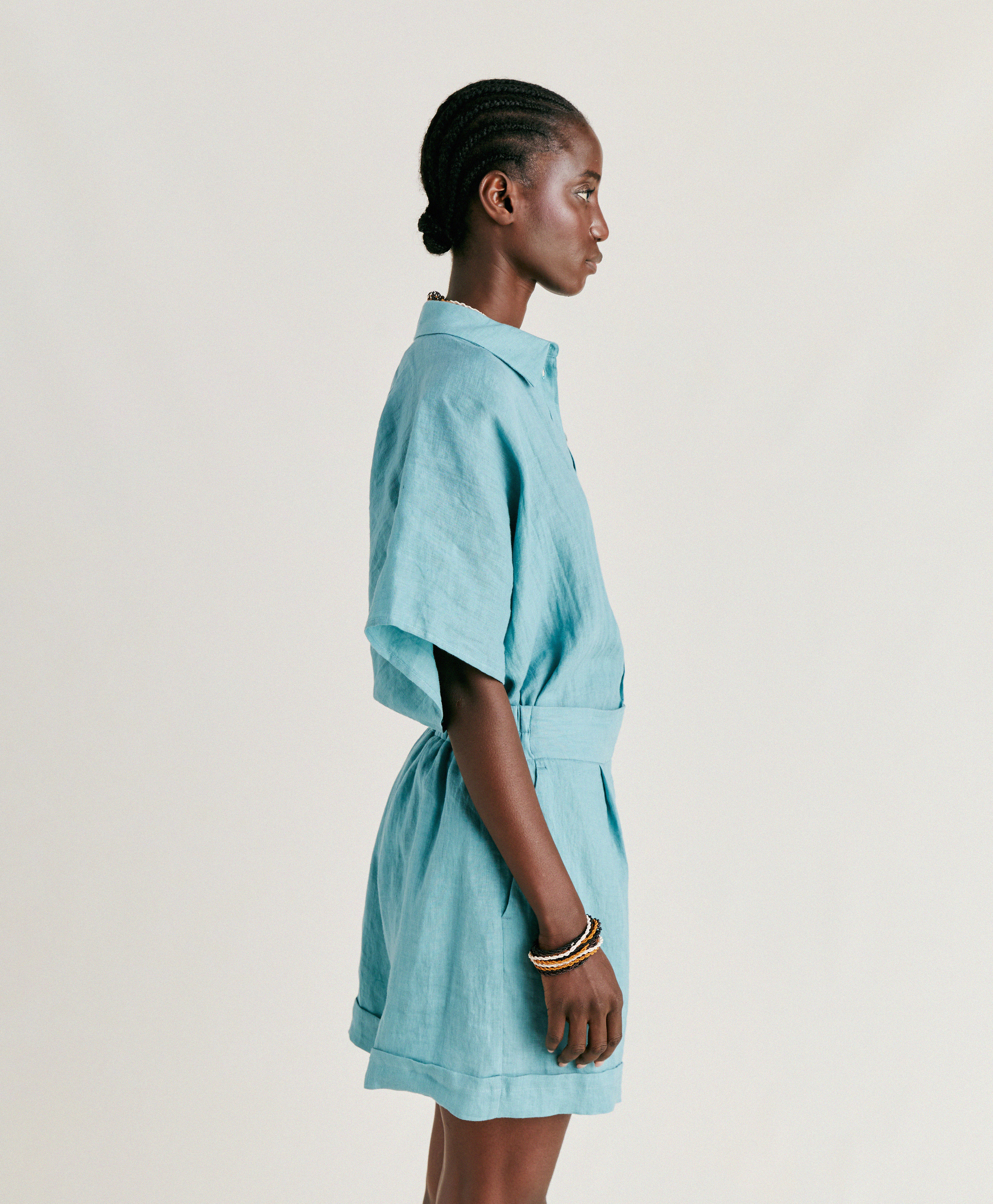 MANBRU' SHORT IN LINEN - CERULEAN - Momonì