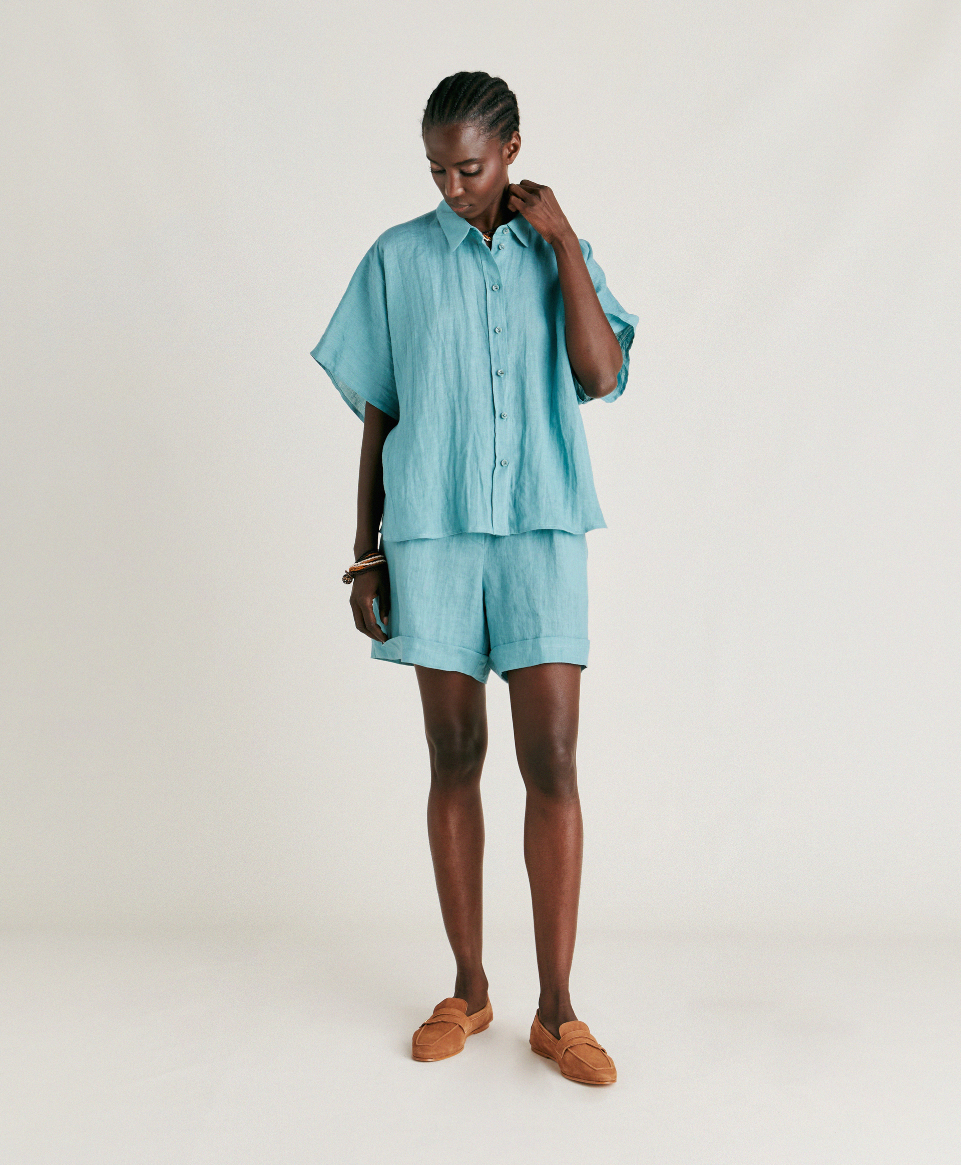 MANBRU' SHORT IN LINEN - CERULEAN - Momonì