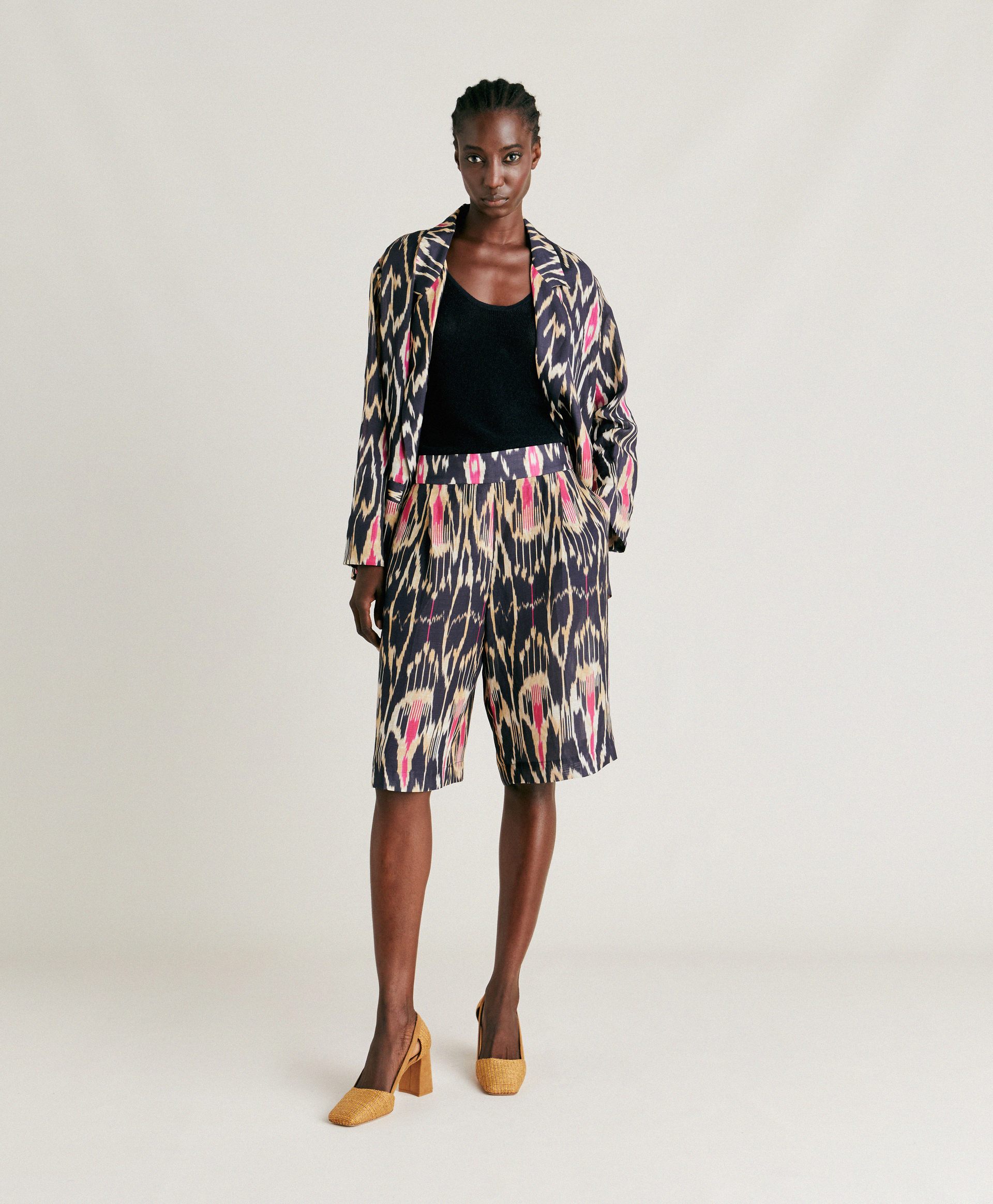 NINA SHORT IN VISCOSE/LINEN - MULTICOLOR BLUE - Momonì